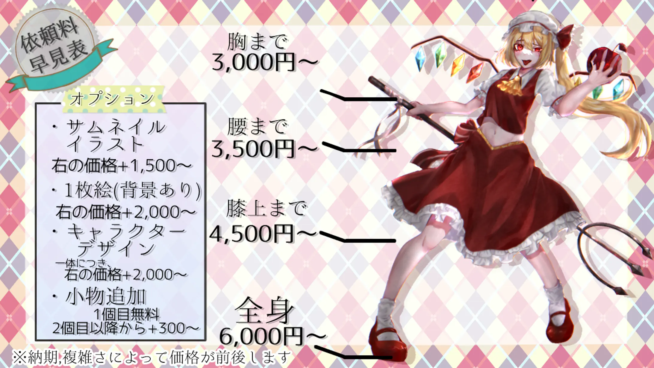 有償依頼 料金表とサンプル