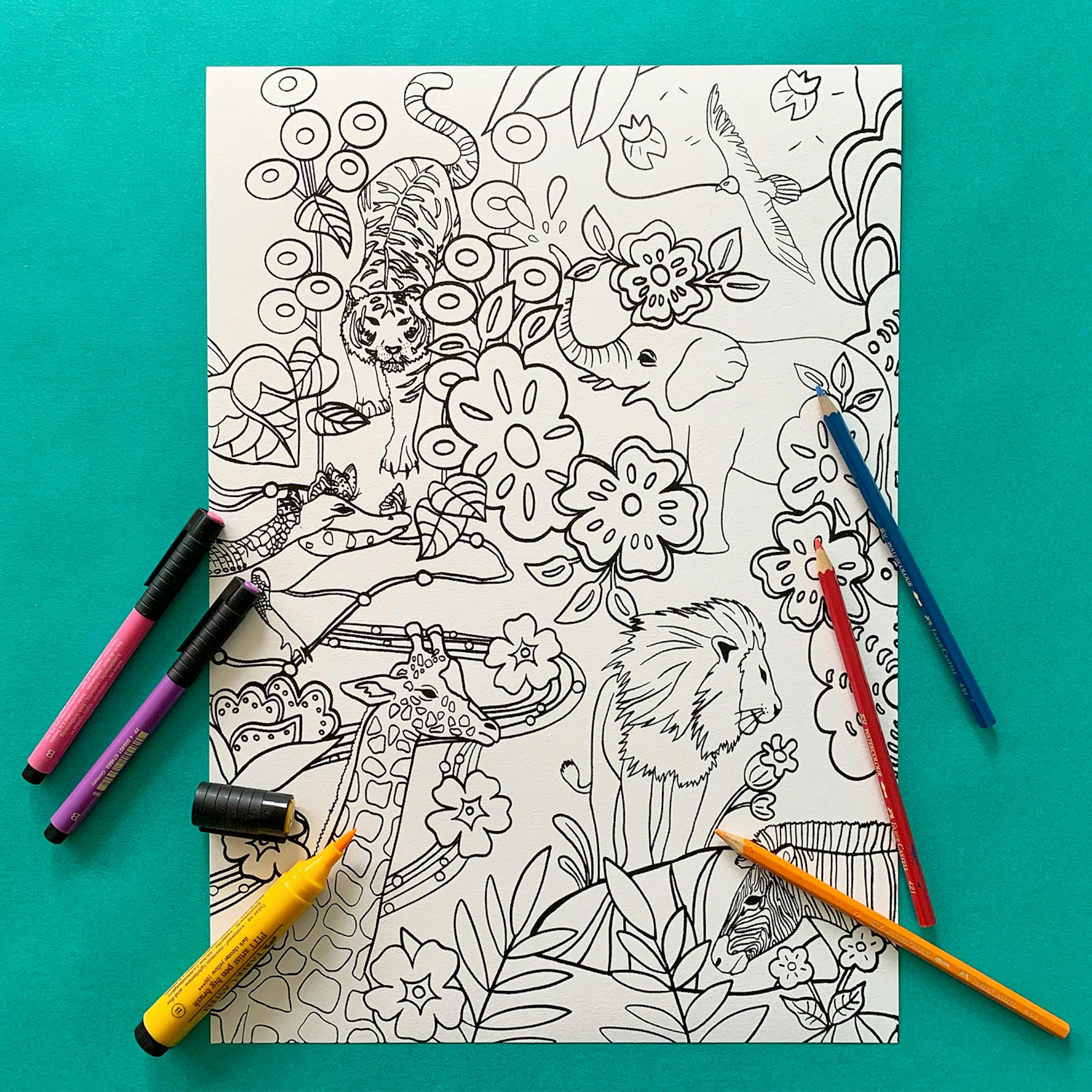 【塗り絵】april coloring page|すず|note どうぶつ塗り絵 A3ポスター -サファリパーク-