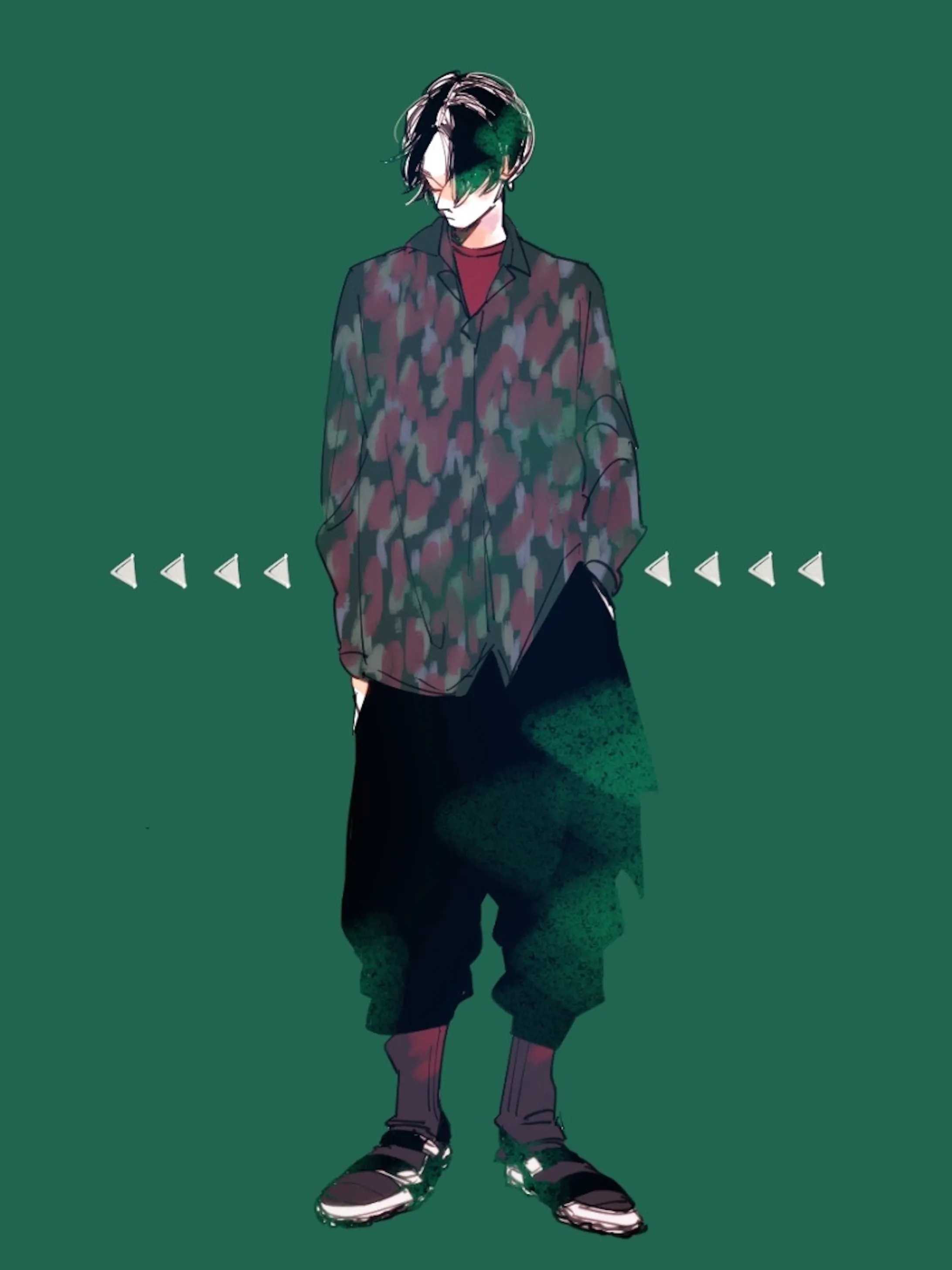 黒髪男子 柄シャツ