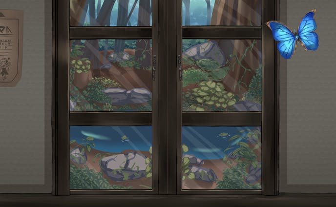 自作背景画：窓から見る森の景色