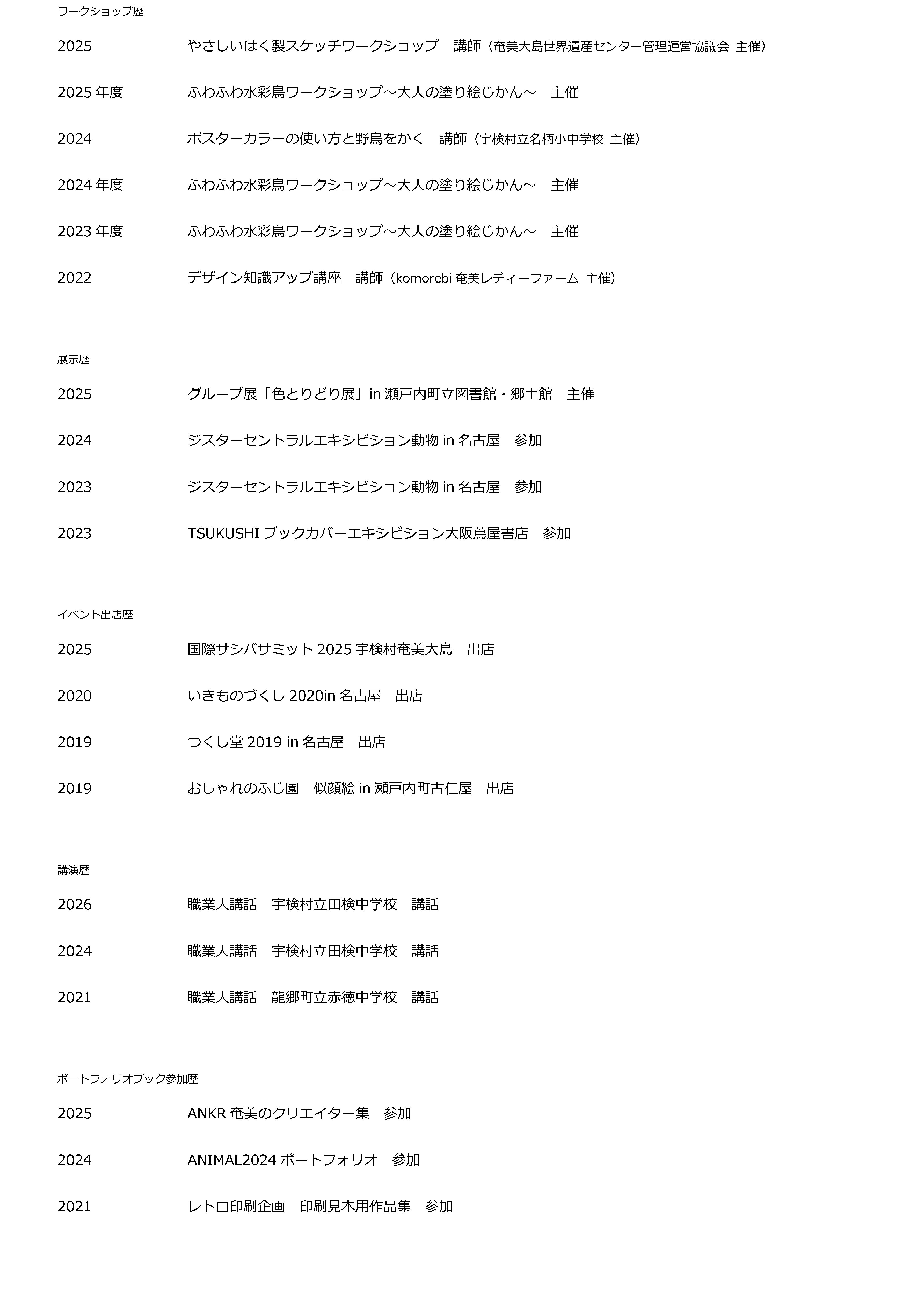 経歴（作品リストは除く）