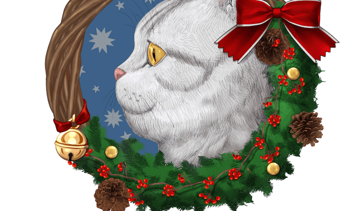 クリスマスリースと猫　イラスト