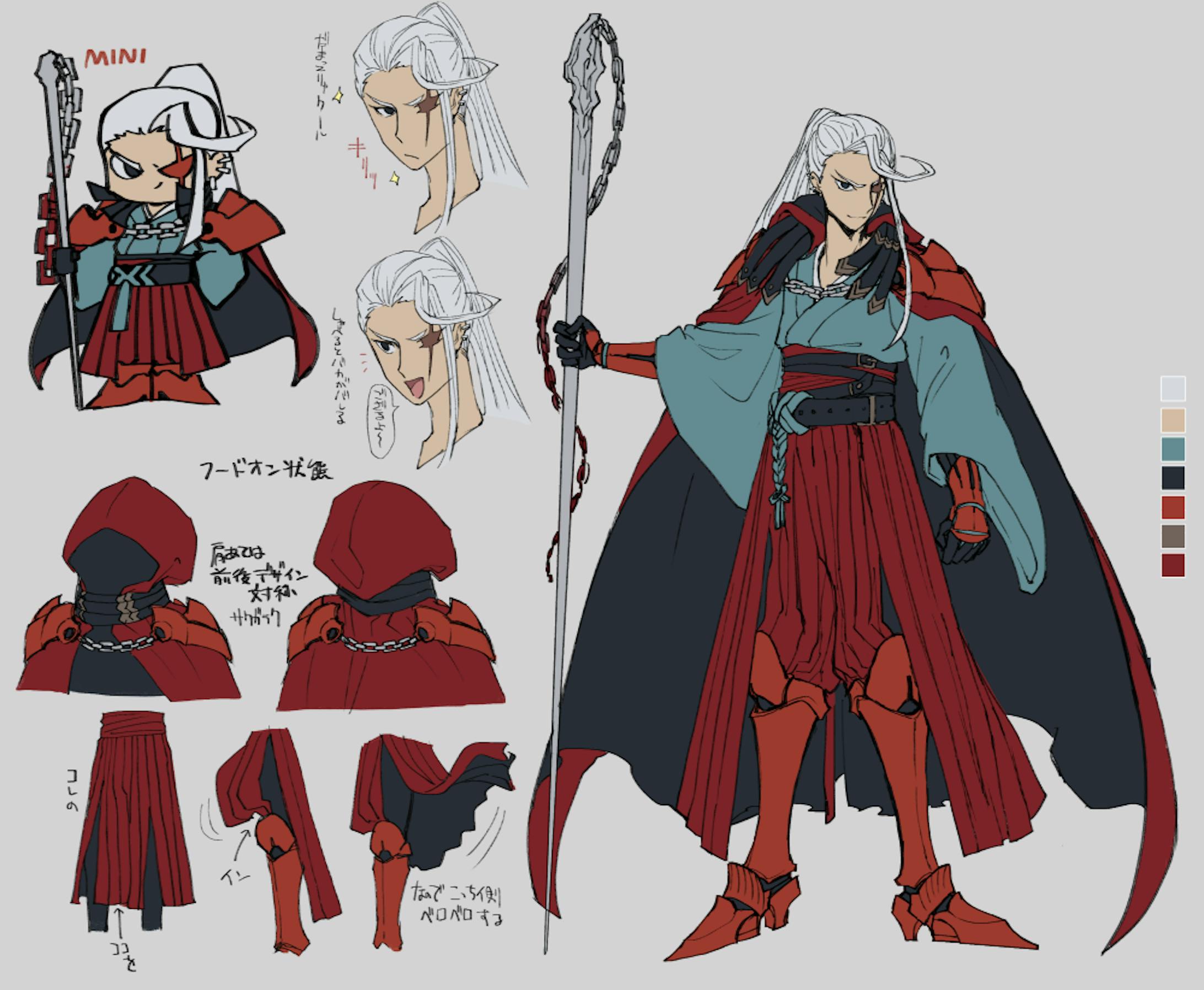 和風ファンタジー戦士のキャラクターデザイン イラスト 和風ファンタジー戦士のキャラクターデザイン イラスト