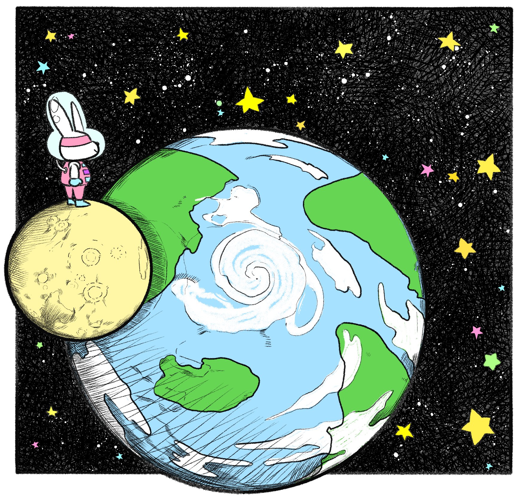壁掛けワイヤーアート ワイヤークラフト 地球 月うさぎ 星 UFO ガーランド - アート/写真