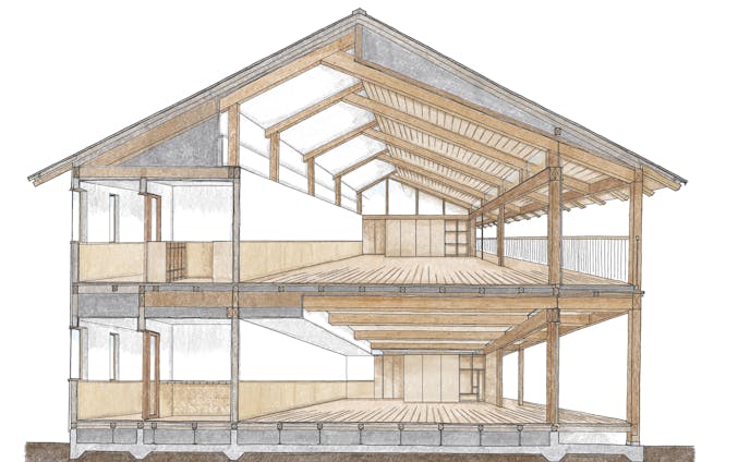 建築知識2022年6月号 くすの木保育園断面パース