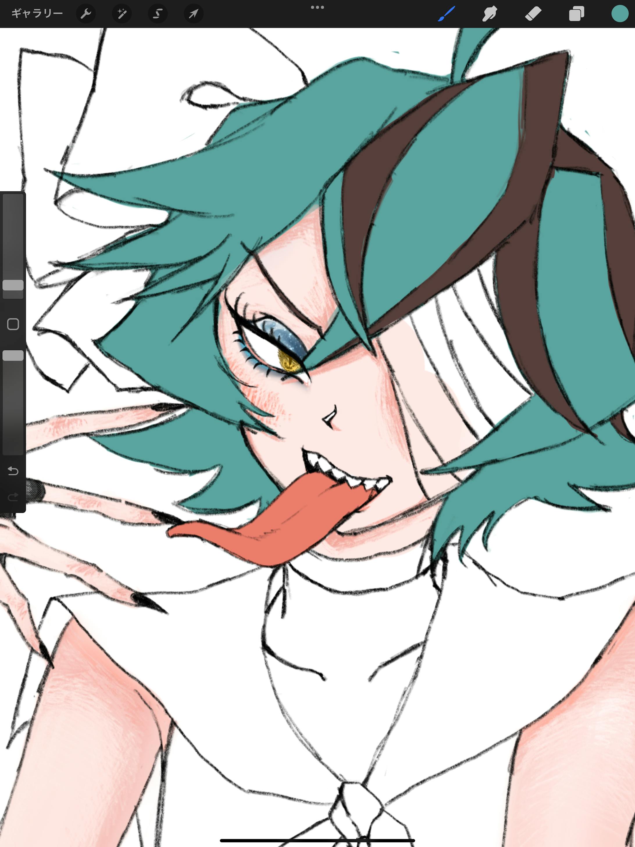 色を置いてメイクや血色をつけてあげる。今回は鉛筆の線に馴染むような塗りを意識して見るよ。 色を置いてメイクや血色をつけてあげる。今回は鉛筆の線に馴染むような塗りを意識して見るよ。