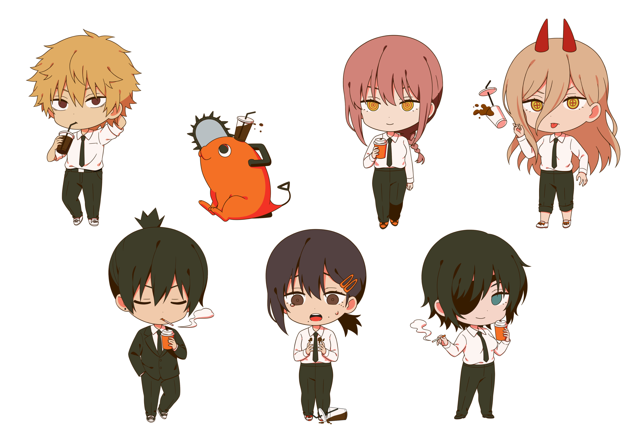 アニメイトカフェ様アニメ『チェンソーマン』ミニキャライラスト-1