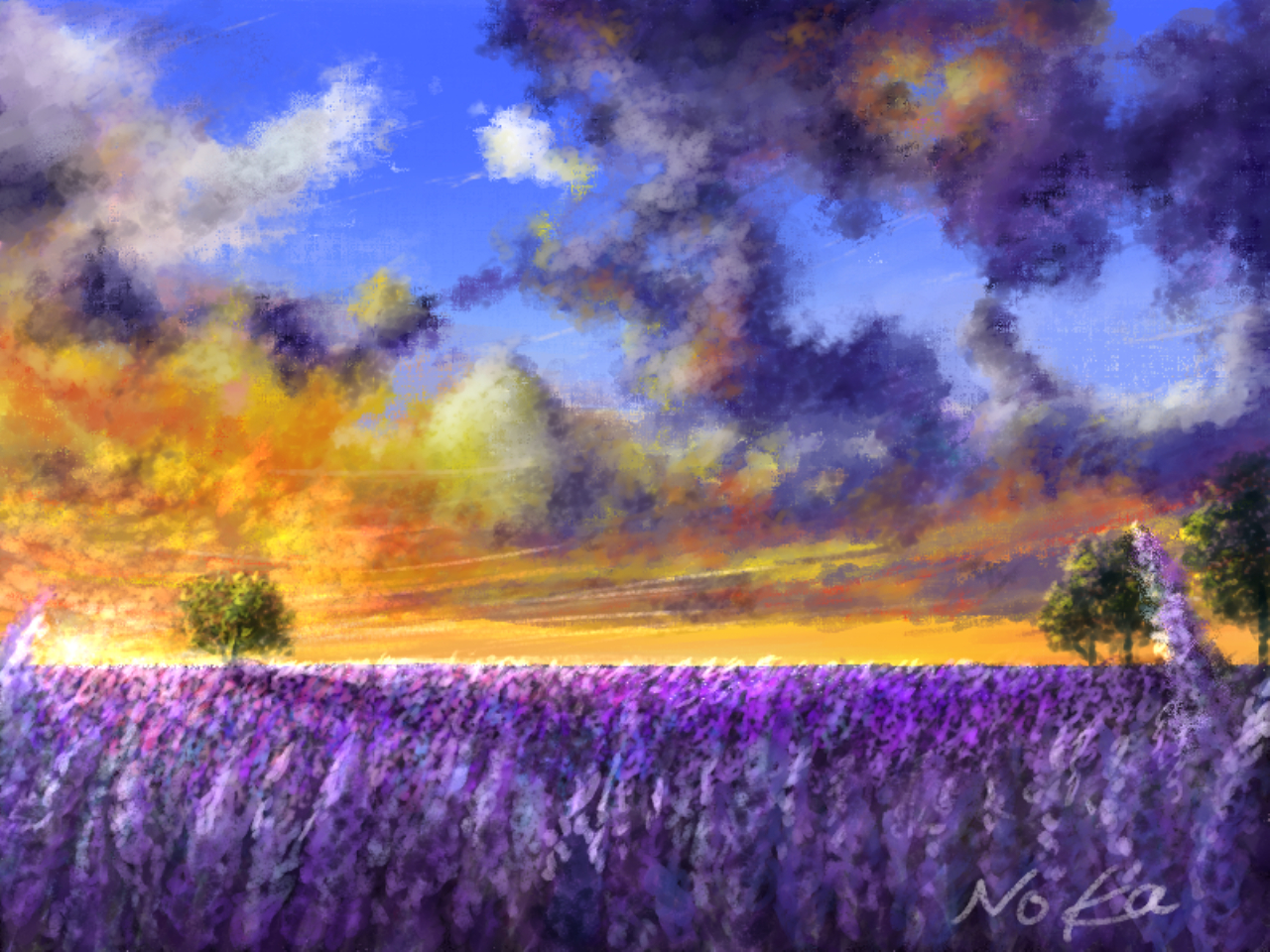 夕焼け×ラベンダー畑-1