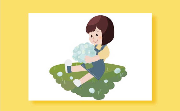 【カットイラスト】花を摘む女の子