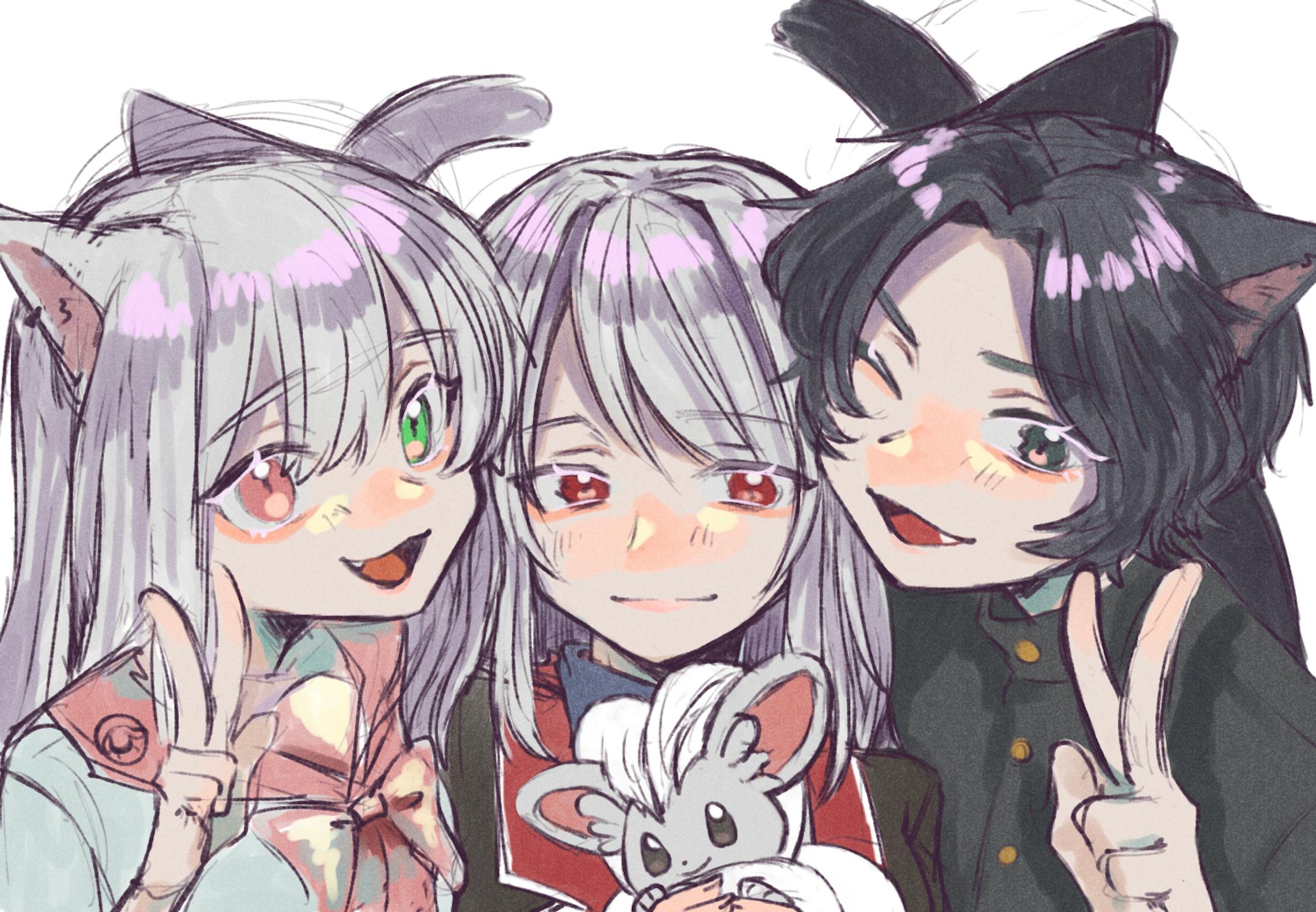 ご依頼者様のご希望に沿って、色ラフを作画し提出いたしました。仲良しの雰囲気が出るような構図にしております。