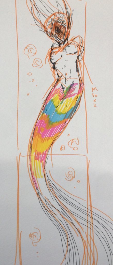 これがイメージラフ。計画段階です。この時点では尻尾のおわりがありますが、キャンバスに書き起こす過程で威圧感を求め、尻尾が画面に収まりきらない構図になります。