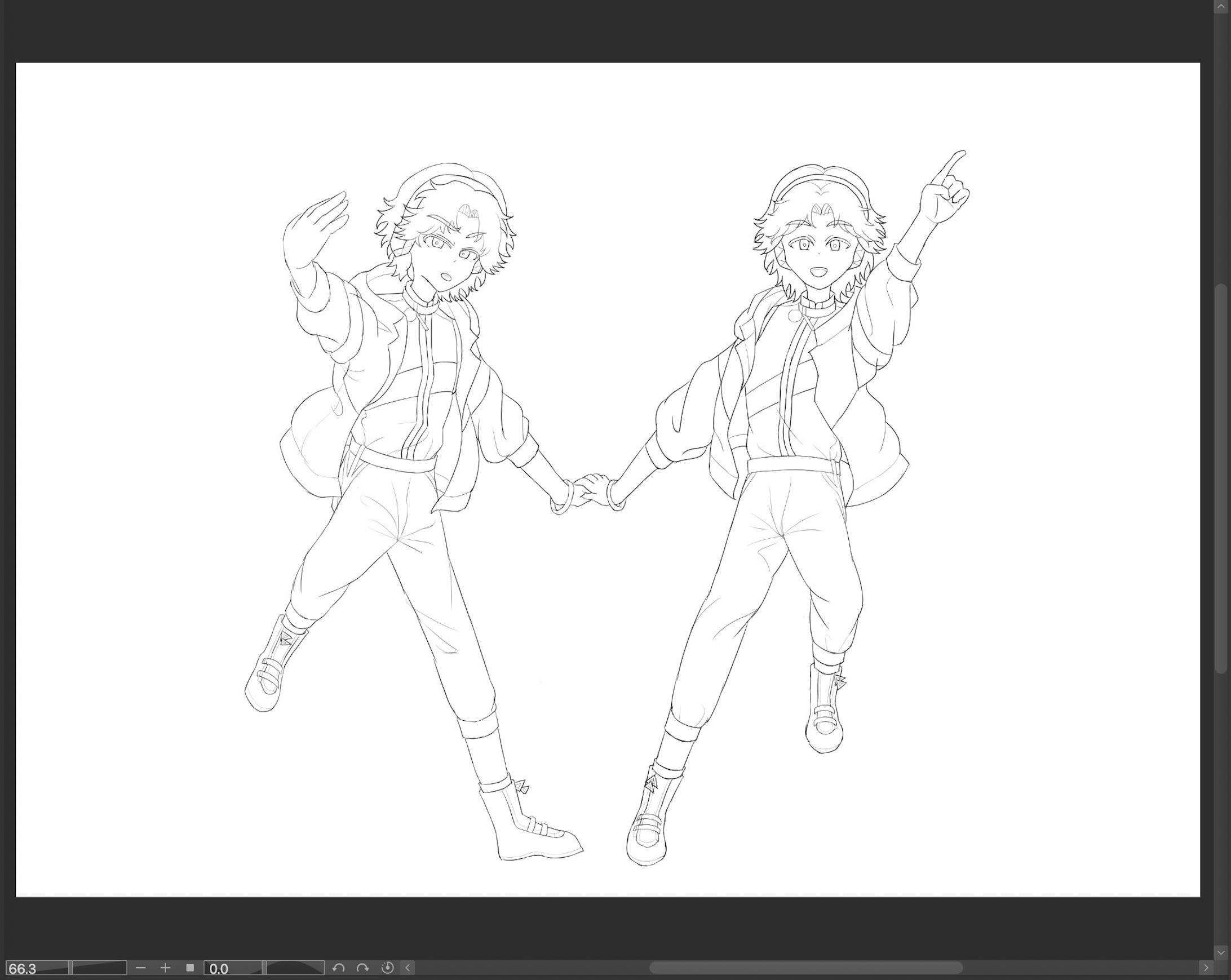 ラフをそのままなぞるだけに近かった為、ここからは描画において少々楽になった記憶。大きなパーツは3pxのカブラペン、シワや前髪などの細かい所は2pxの丸ペンで描きました。 ラフをそのままなぞるだけに近かった為、ここからは描画において少々楽になった記憶。大きなパーツは3pxのカブラペン、シワや前髪などの細かい所は2pxの丸ペンで描きました。