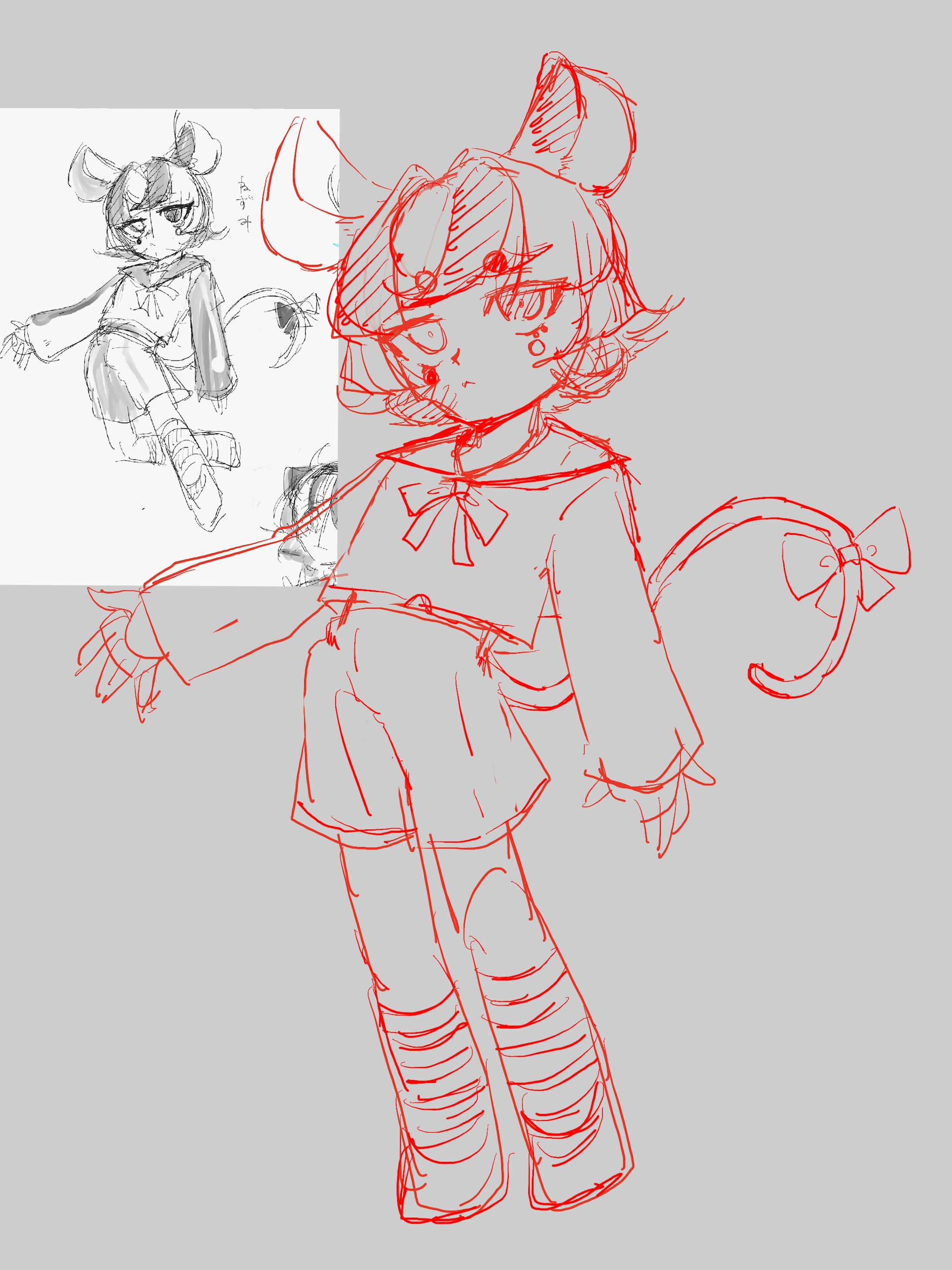 キャラクターの資料兼立ち絵として使うとのことだったので、清書する際には全身が見易いポーズに変更。また細部に関してもイメージに齟齬が発生しないように都度ヒアリングをし、依頼主のイメージに応えることに注力しました。 キャラクターの資料兼立ち絵として使うとのことだったので、清書する際には全身が見易いポーズに変更。また細部に関してもイメージに齟齬が発生しないように都度ヒアリングをし、依頼主のイメージに応えることに注力しました。
