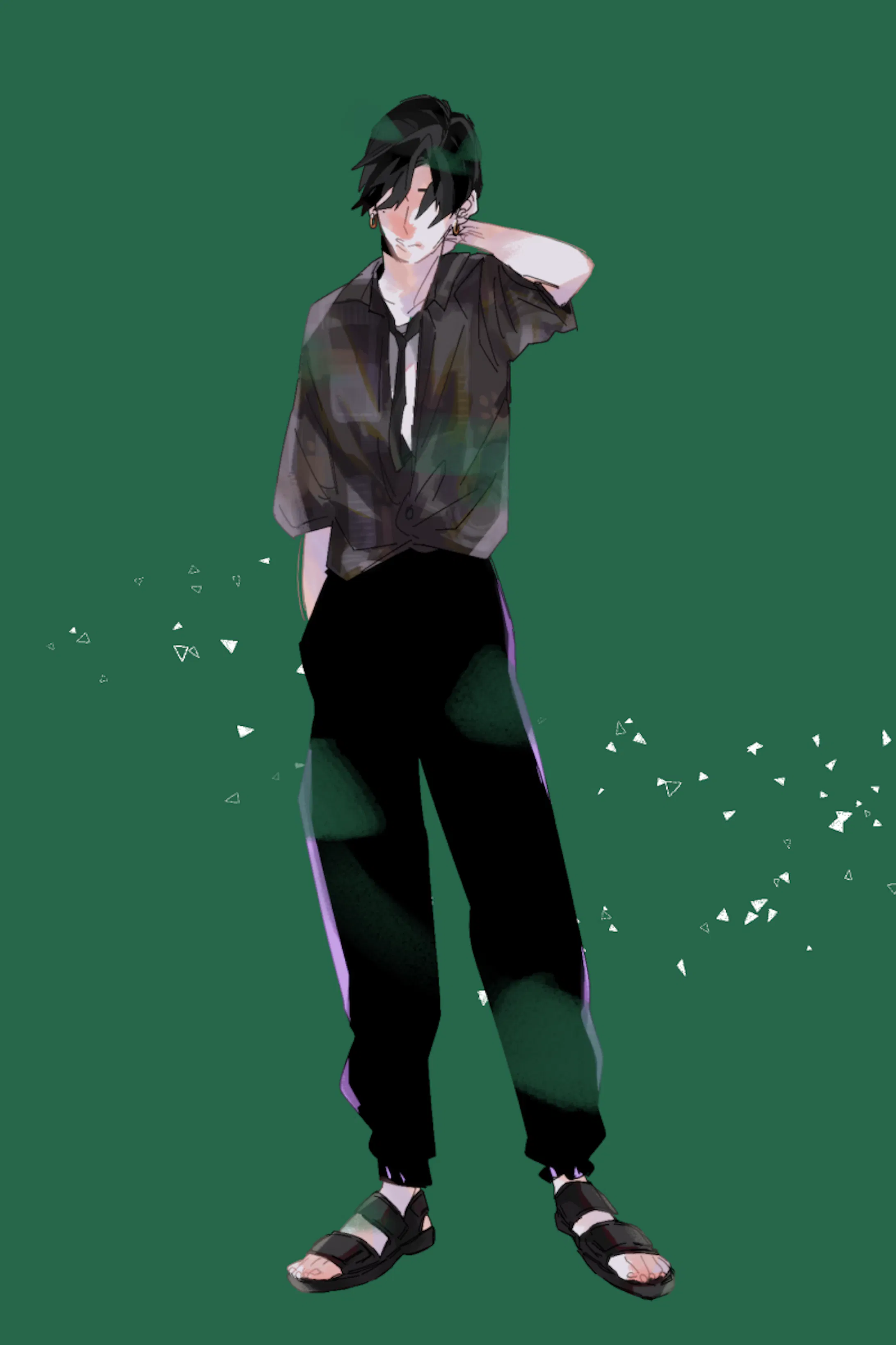 黒髪男子 柄シャツ