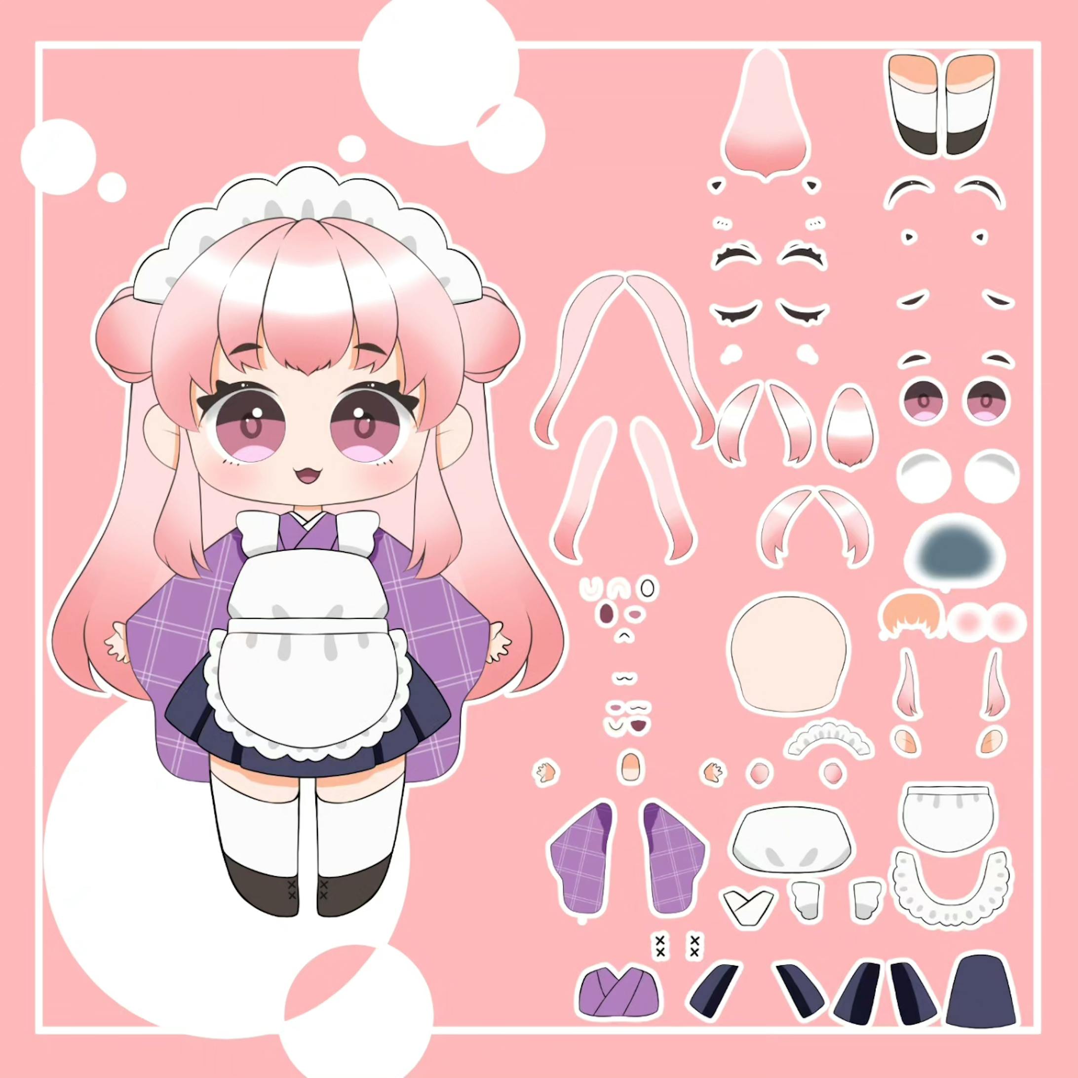 和服メイド風の女の子【パーツ分け済PSD】-1