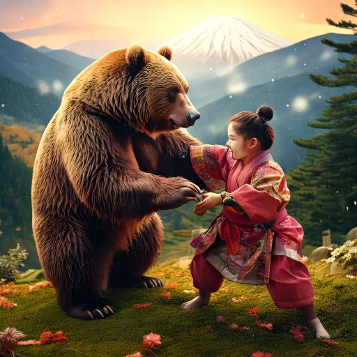 熊と遊ぶ女の子-1