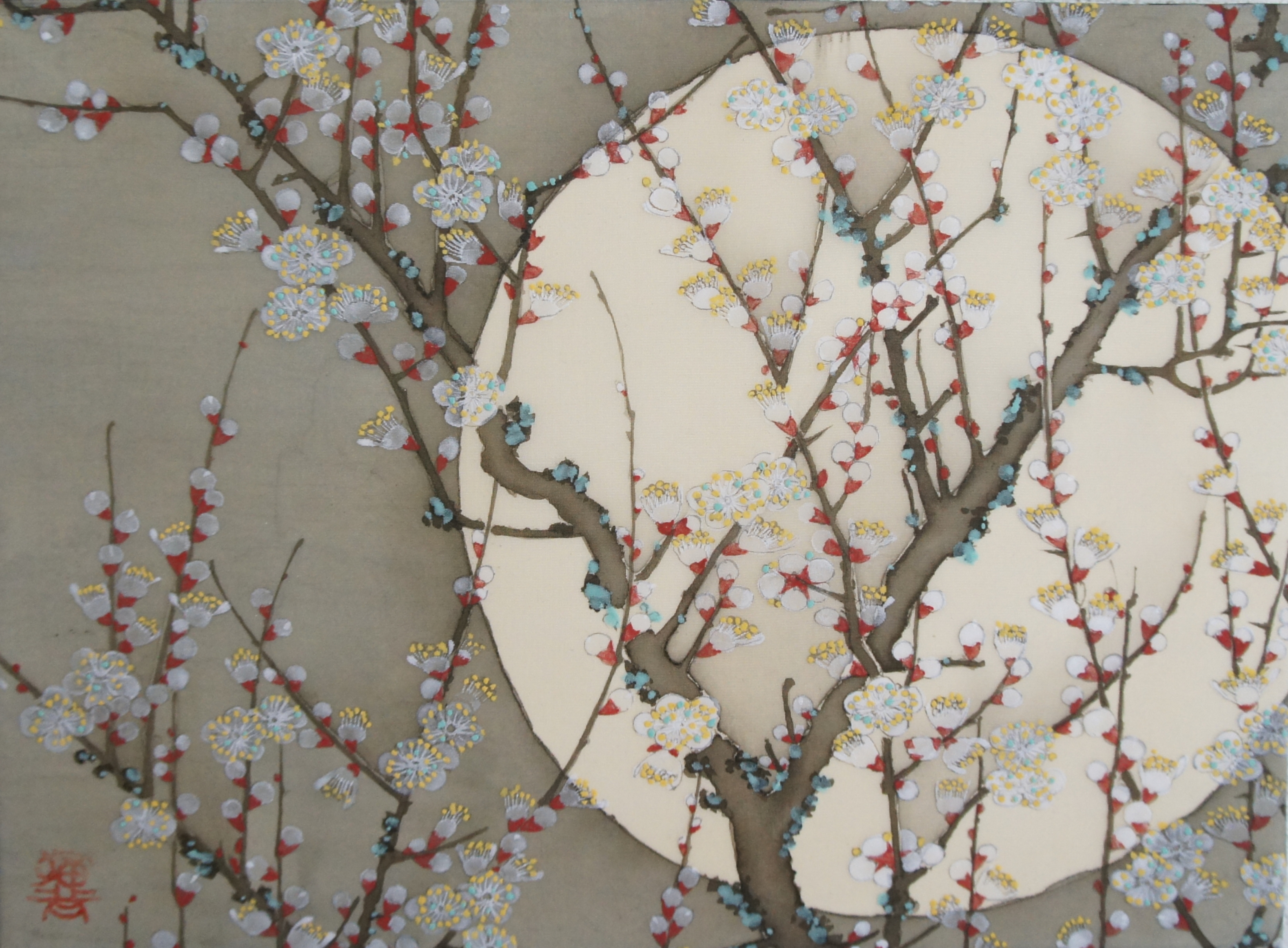 【伊藤若冲·梅花皓月図】部分模写