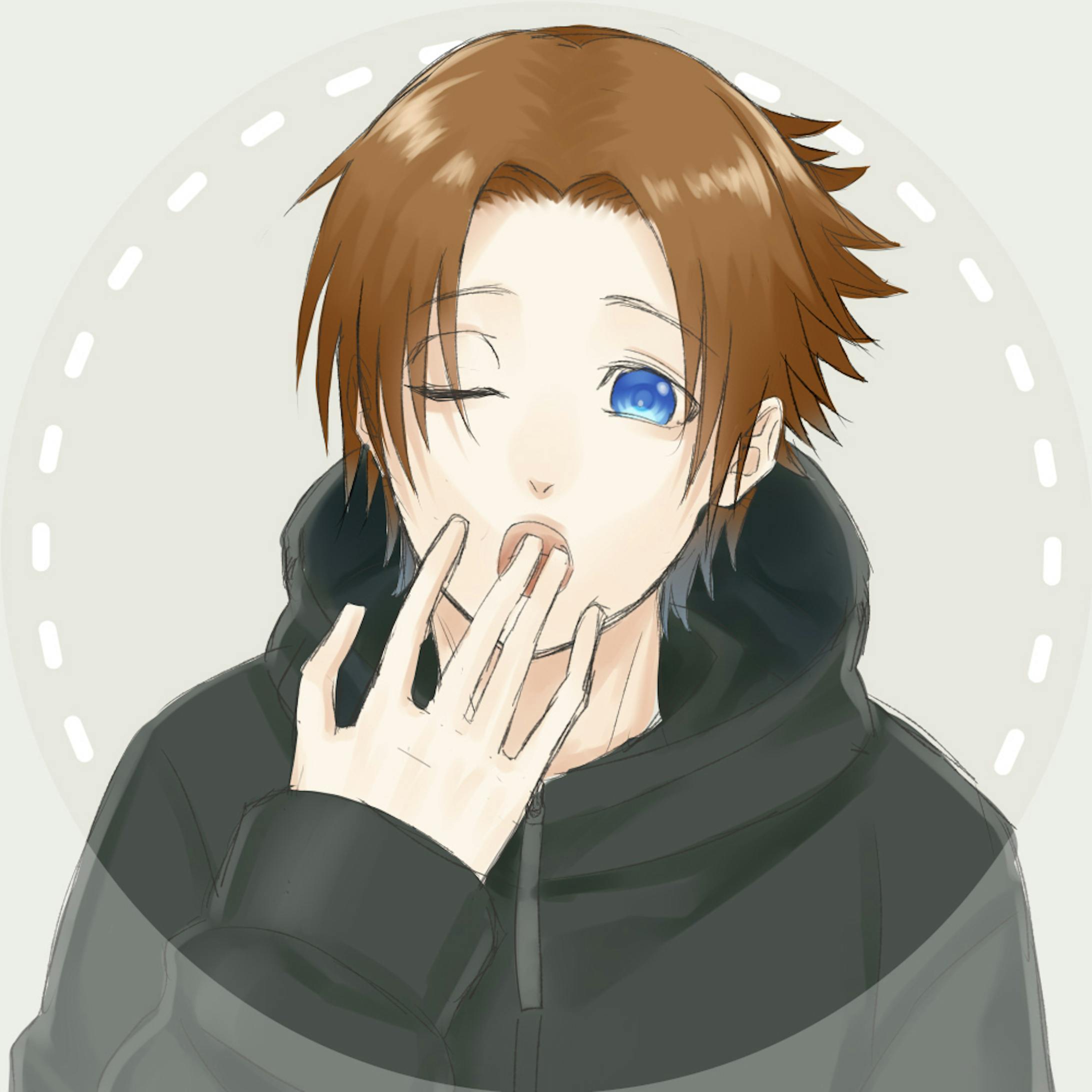 【2021.1】【アイコン用イラスト】【ツール：SAI2】【作成時間：約10時間】髪型と眠そうにしているポーズを指定頂いて服装などは依頼者様と相談して作成しました。