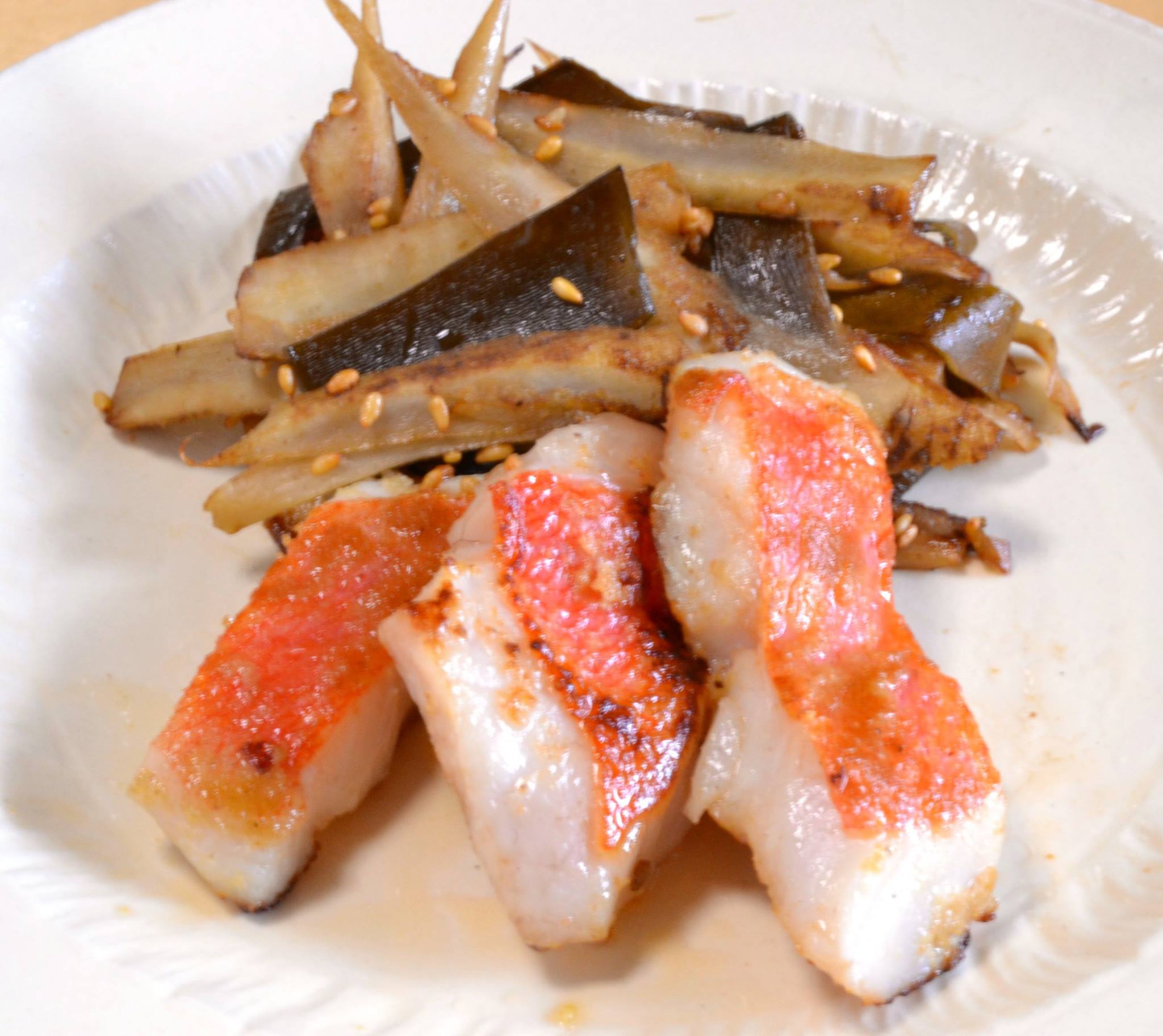 金目鯛のぬか漬けのグリル（昆布・ごぼうのぬか漬けも）