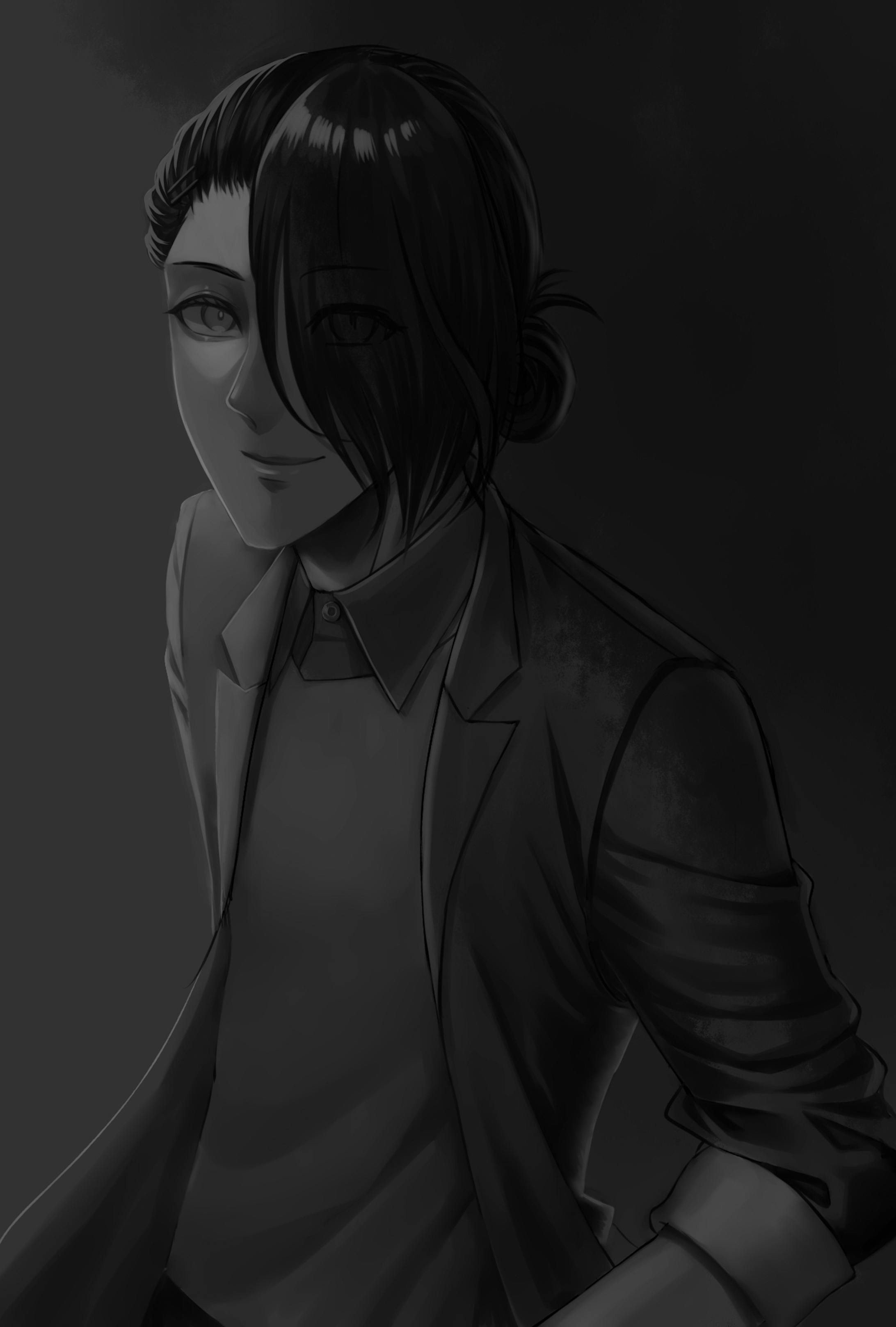 【2023.8】【Skeb】【ツール：SAI2, Clip studio Paint】【作業時間：15時間】依頼者様のオリジナルキャラクターを描かせていただきました。ホラー系のお話のキャラクターなので色味を抑えて暗い雰囲気に仕上げました。あまり怖がらない性格なので幽霊に気づいて振り返りむしろ微笑み返している表情にしました。