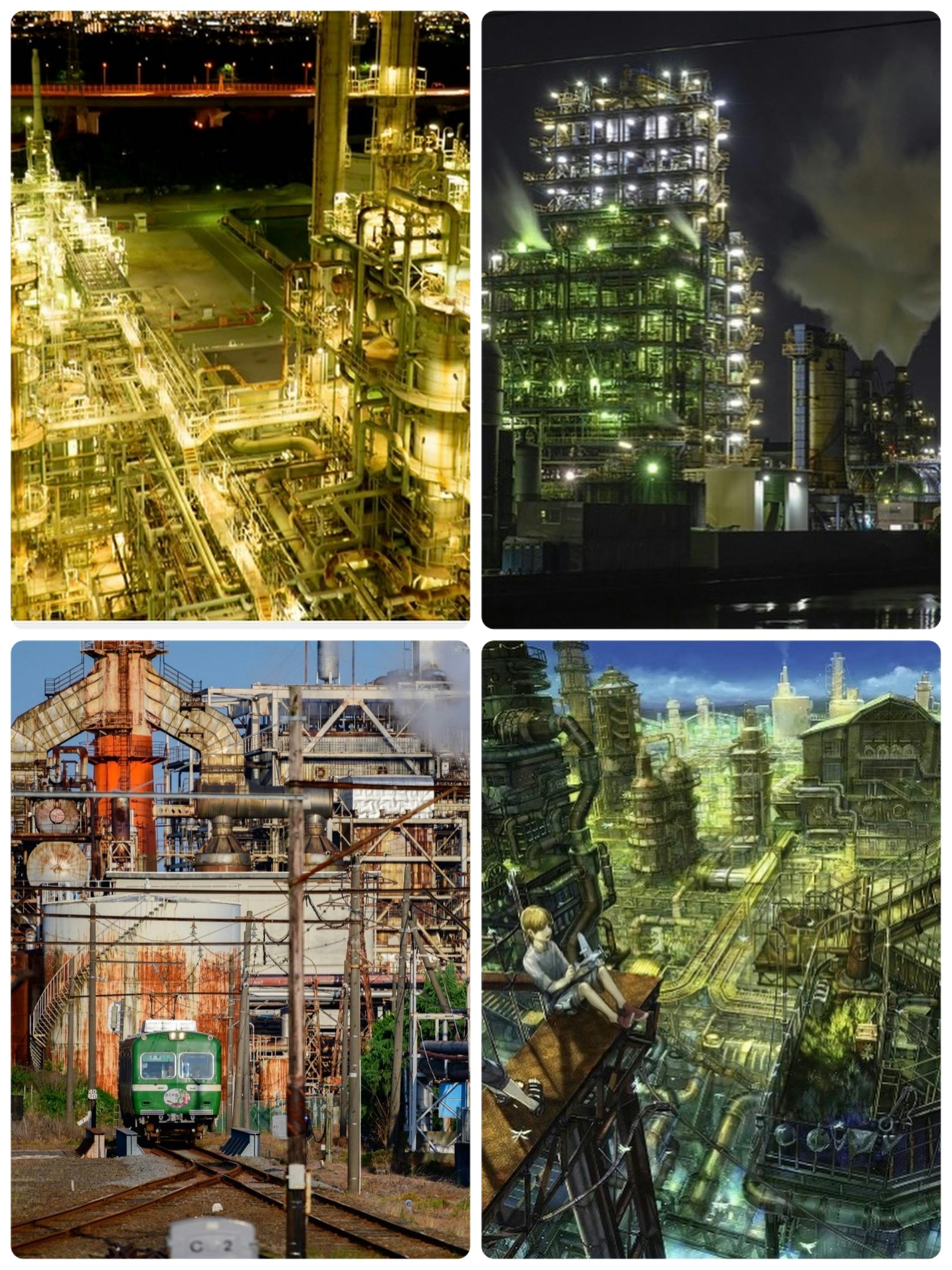 工場の配置が肝になるため、「工場」を色々調べてみることにしました。そもそも、これまで、自分自身工場に興味がなかったため、気にしたことがなく、よくわかりませんでした。そのため、工場、夜景と検索をかけてネットから拾ってきた画像を見ながら、毎日、「手持ちの材料でできる理想的な工場の配置」について考えました。考えているうちにめちゃめちゃ工場に興味が湧いてきました笑 工場の配置が肝になるため、「工場」を色々調べてみることにしました。そもそも、これまで、自分自身工場に興味がなかったため、気にしたことがなく、よくわかりませんでした。そのため、工場、夜景と検索をかけてネットから拾ってきた画像を見ながら、毎日、「手持ちの材料でできる理想的な工場の配置」について考えました。考えているうちにめちゃめちゃ工場に興味が湧いてきました笑