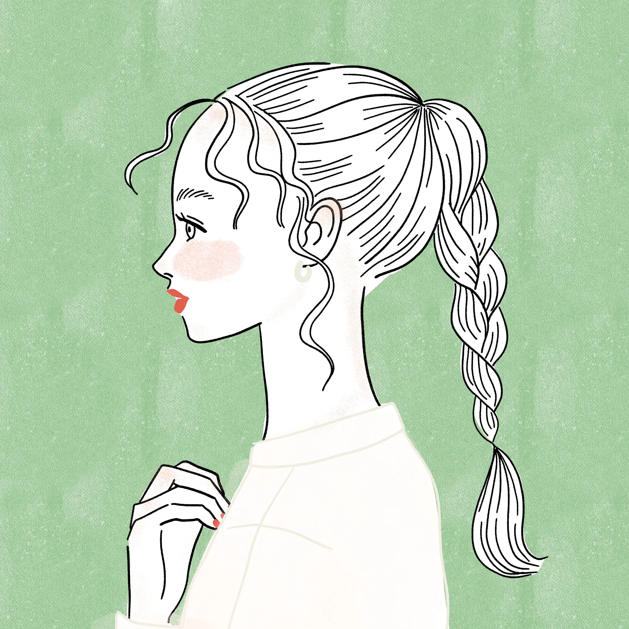 三つ編みの女性の横顔 三つ編みの女性の横顔