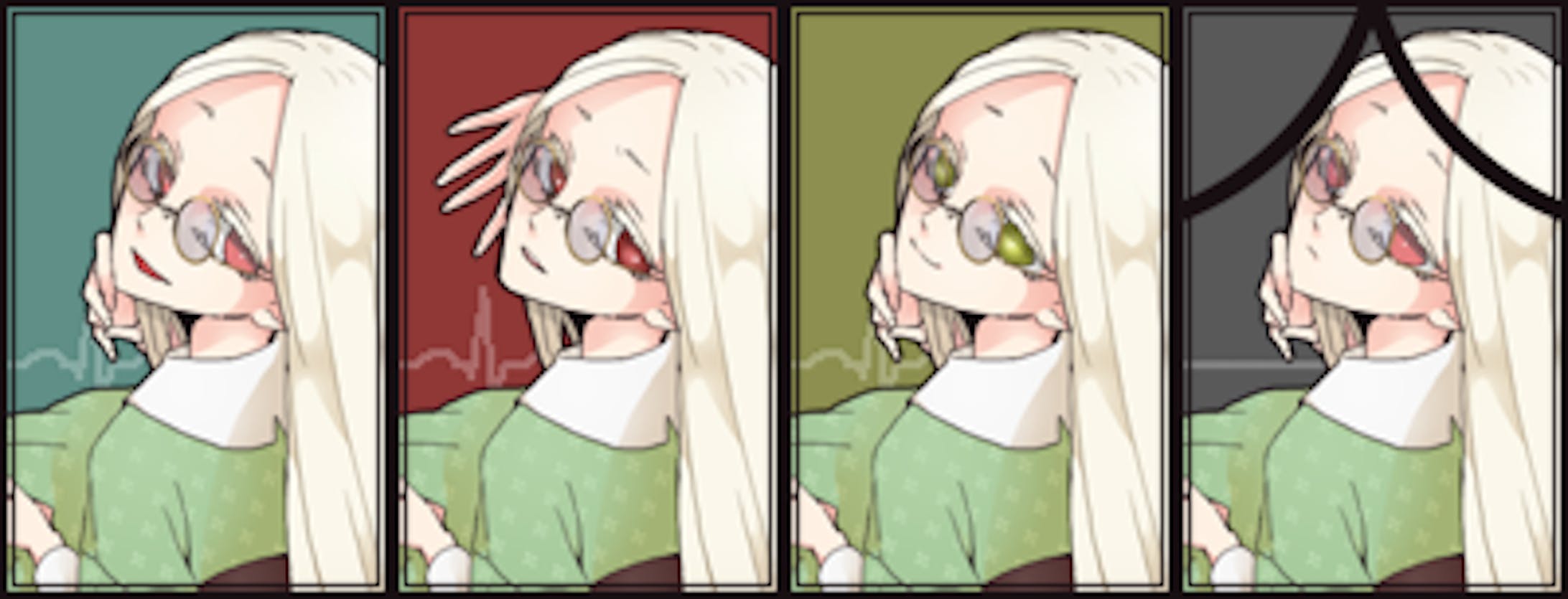 44/安楽 ミソギ…創作より 旗居禊。白皮症のためサングラスをかけた女性です。 44/安楽 ミソギ…創作より 旗居禊。白皮症のためサングラスをかけた女性です。