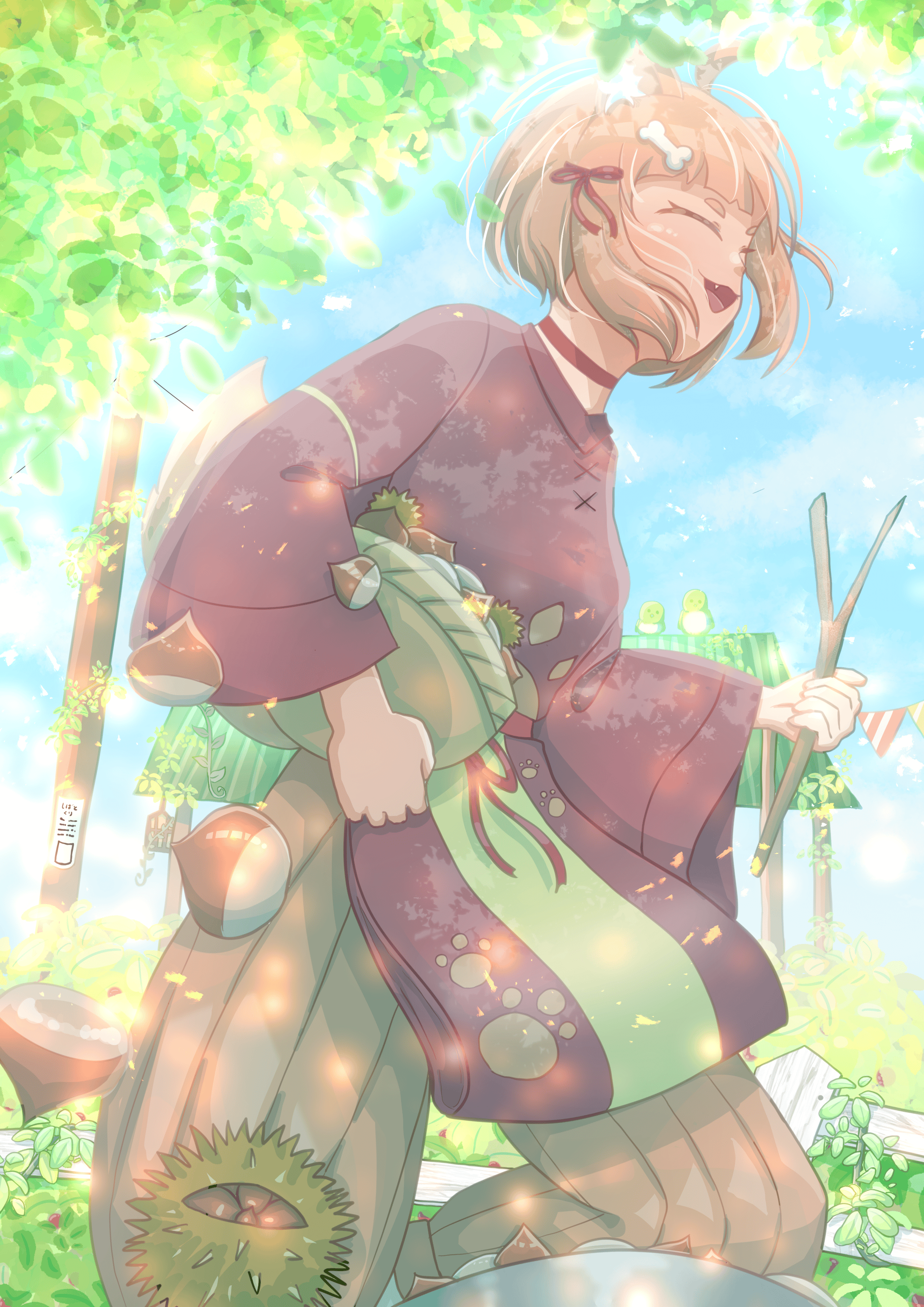 柴の陽気な栗拾い-1