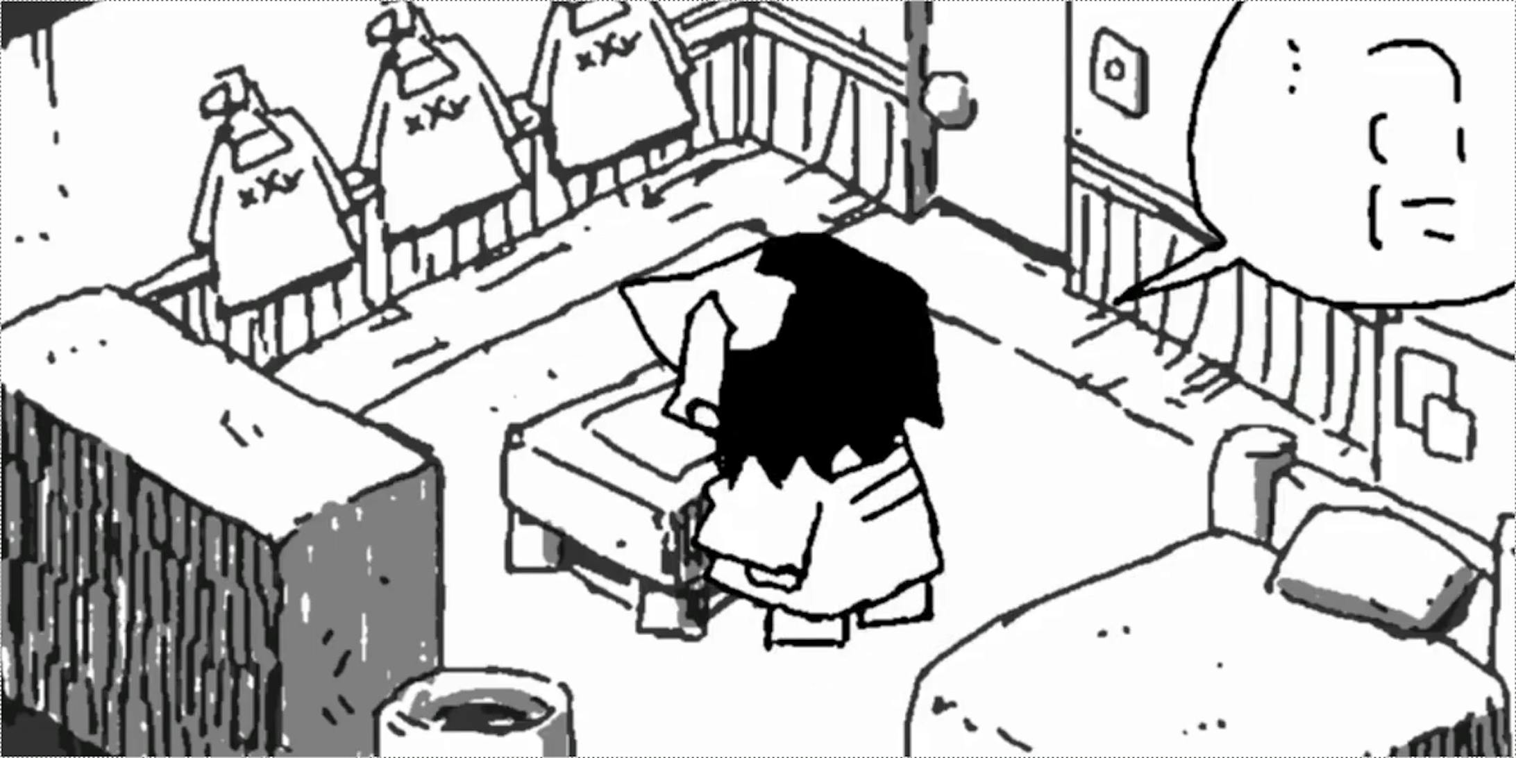 助手くんの私室。同じ私服をたくさん持っている。<br> 助手くんの私室。同じ私服をたくさん持っている。<br>