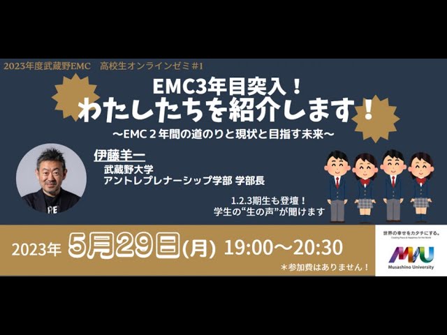 【2023年度武蔵野EMC高校生オンラインゼミ ＃１】EMC３年目突入！わたしたちを紹介します！～EMC２年間の道のりと現状と目指す未来～