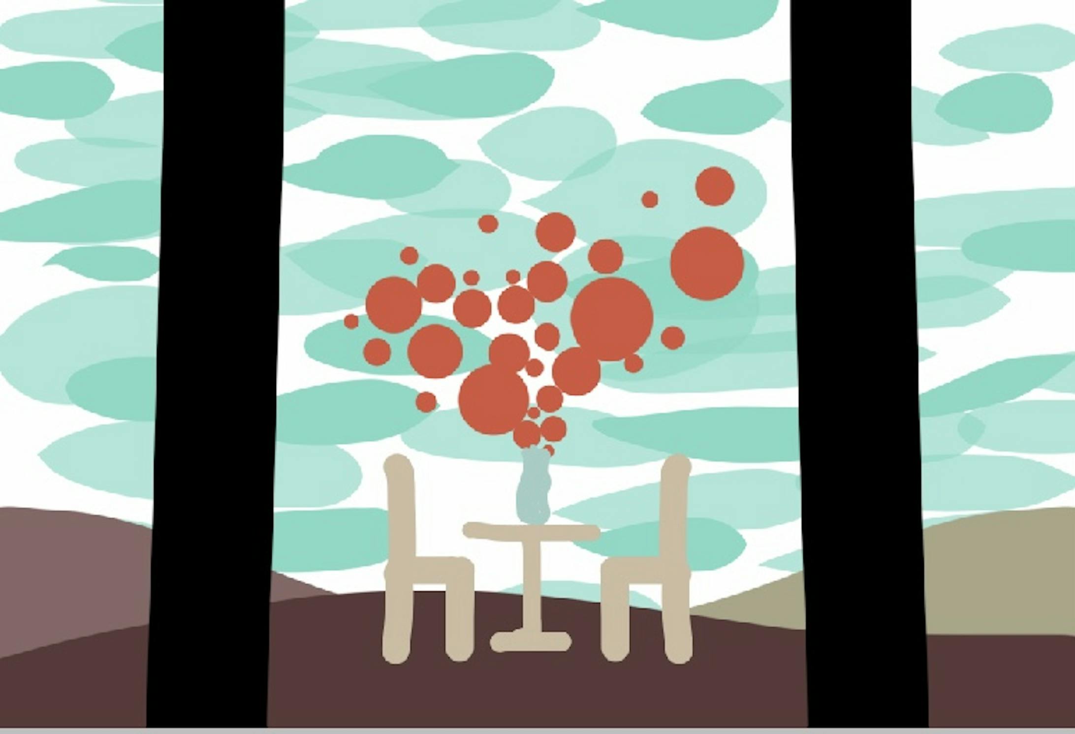 背景に水色の魚のような空が生まれました。