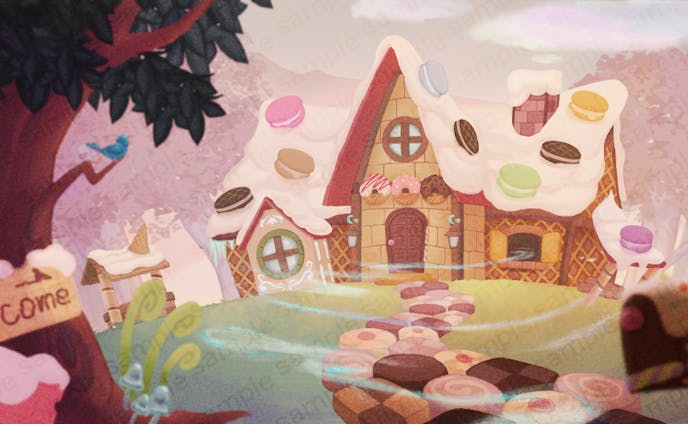 背景イラスト：お菓子の家