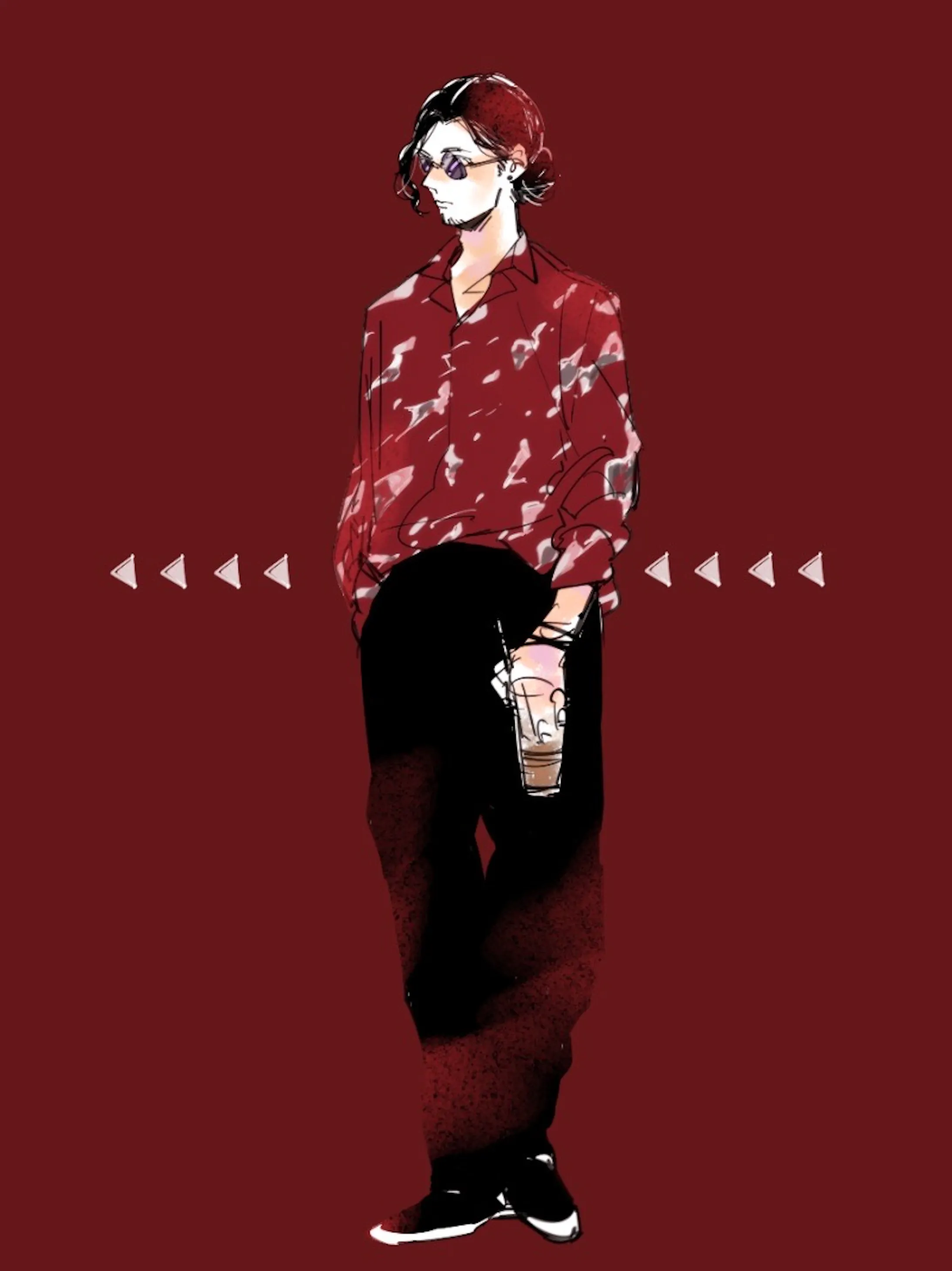 黒髪男子 柄シャツ