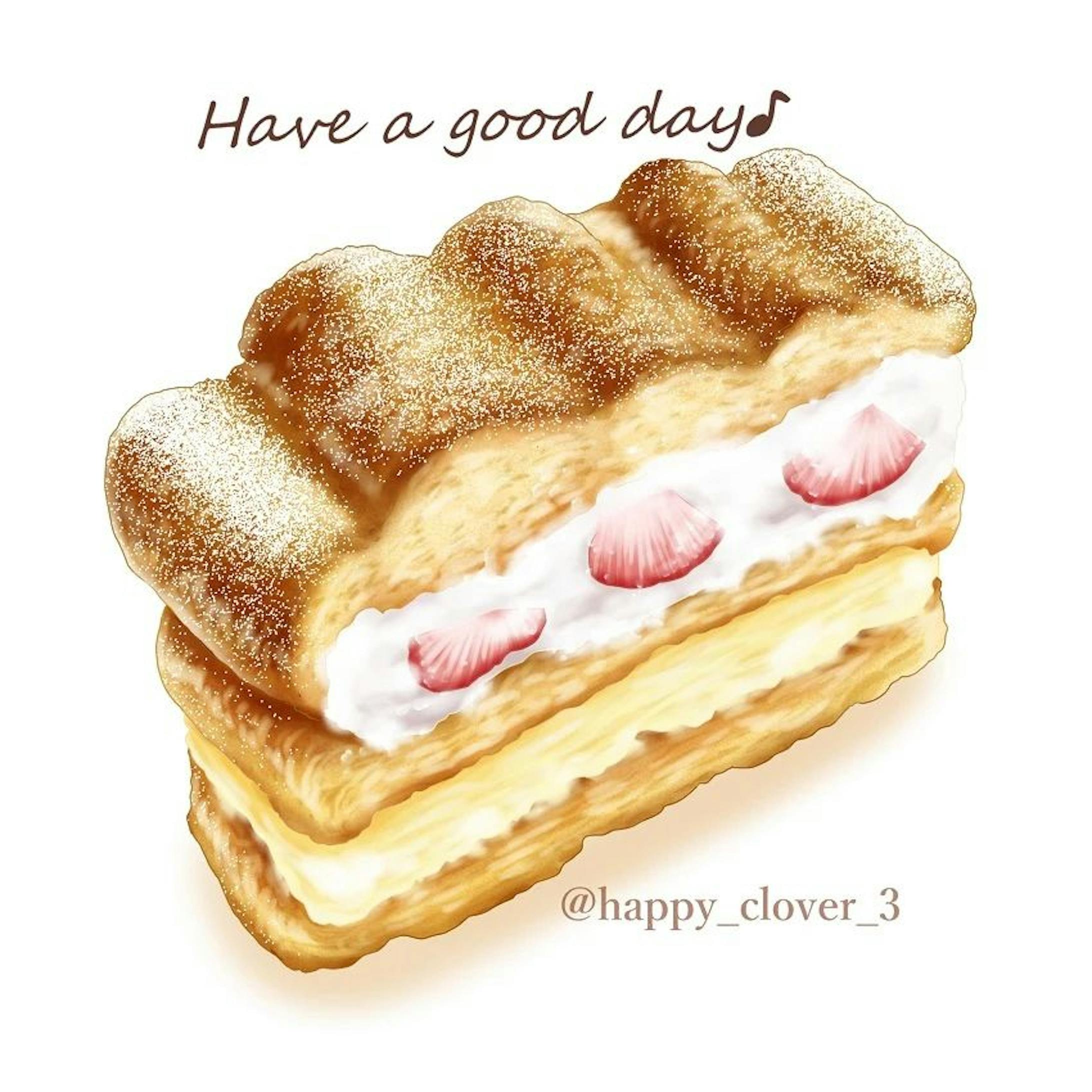 ふわふわ生地に苺とクリーム♪ カルディナール・シュニッテンというケーキだそうです☕。 ケーキイラスト ケーキ スイーツ スイーツ