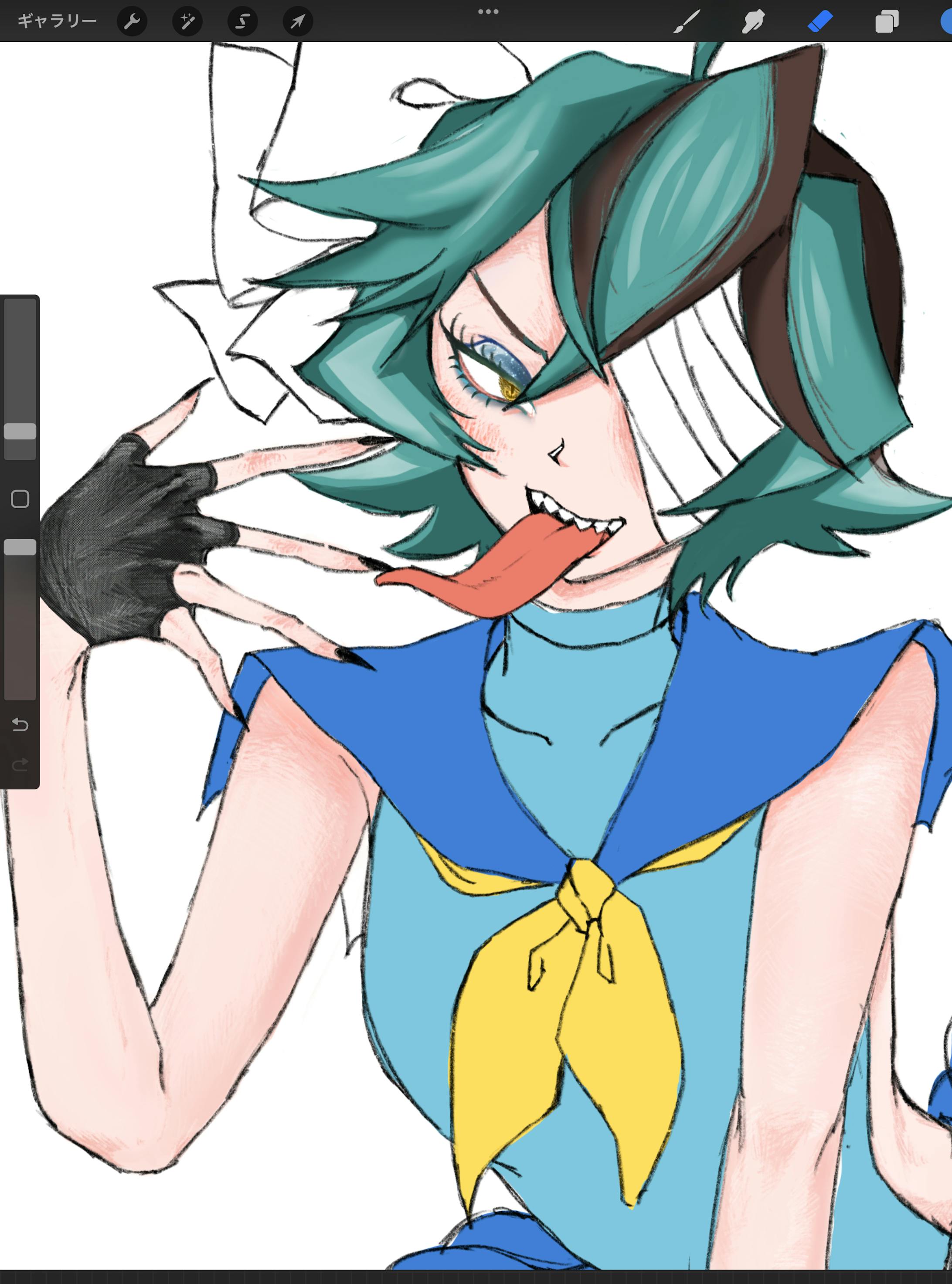 髪の毛の描き込みもほどほどにとりあえず服に色を置きます。あっかわいいずっとかわいかったけど、よりかわいい。どんどん可愛くなっていくな。どうしよう。 髪の毛の描き込みもほどほどにとりあえず服に色を置きます。あっかわいいずっとかわいかったけど、よりかわいい。どんどん可愛くなっていくな。どうしよう。