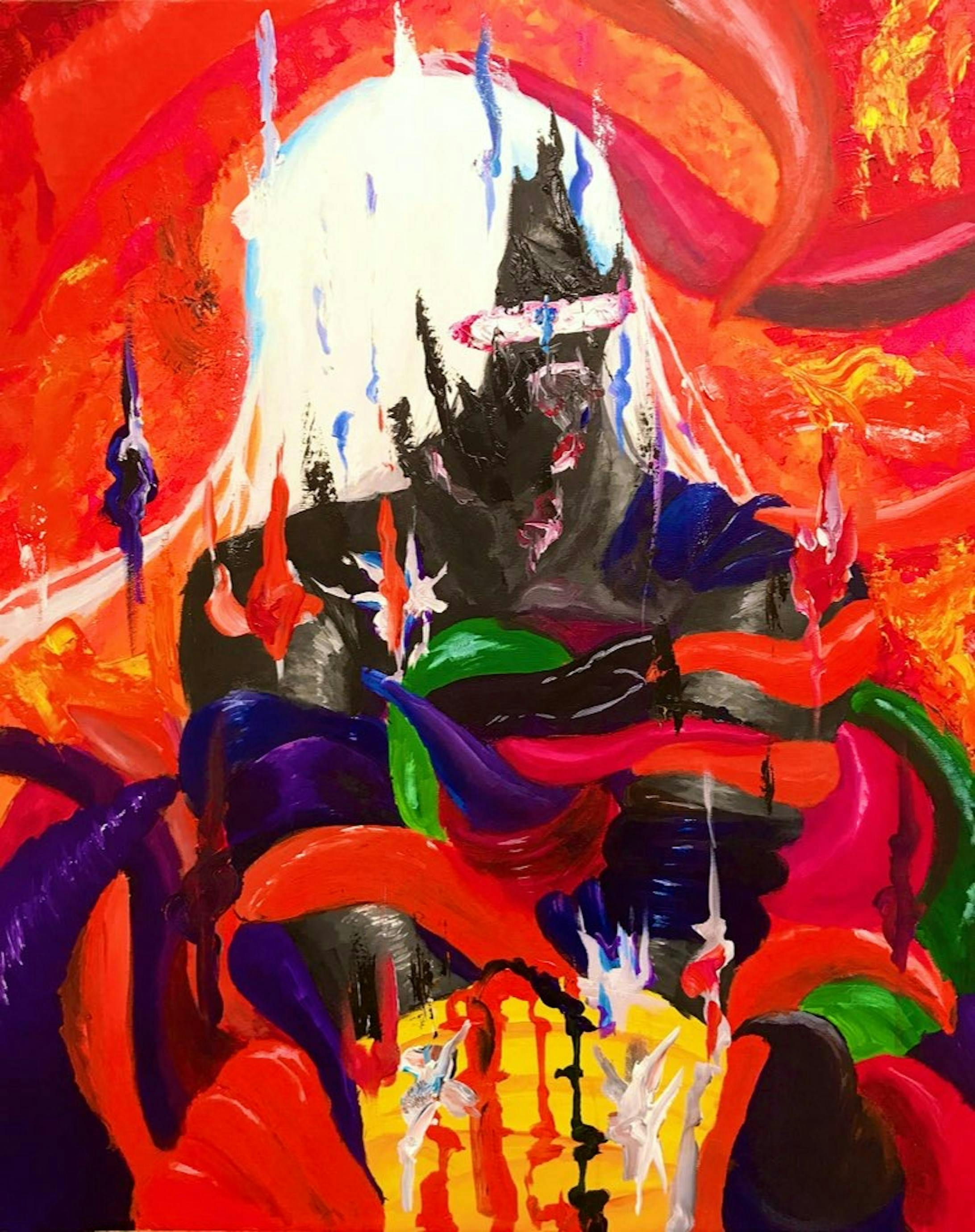 完成はこちら。『春情の枷』と言う題で展示していました。今見るとやや稚拙な作品に見えますが、当時は絵画というものに触れて一年経たないくらいでした。表現方法や筆の扱いにまだまだ未熟さの残る作品ですが、今の自分が絵画をやる上での源流と言えるような作品です。 完成はこちら。『春情の枷』と言う題で展示していました。今見るとやや稚拙な作品に見えますが、当時は絵画というものに触れて一年経たないくらいでした。表現方法や筆の扱いにまだまだ未熟さの残る作品ですが、今の自分が絵画をやる上での源流と言えるような作品です。