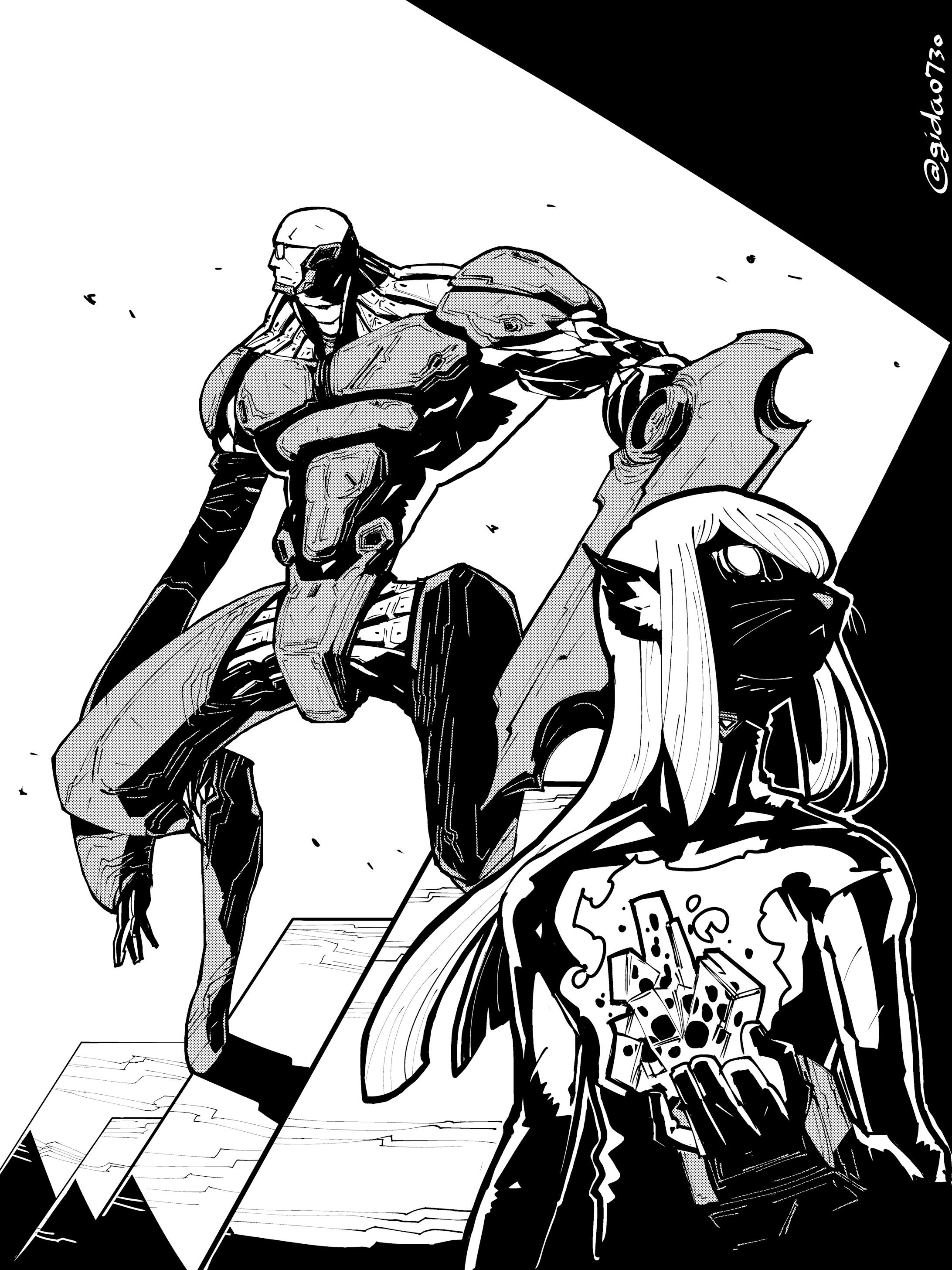 オリジナル 白黒原稿風sfイラスト オリジナル 白黒原稿風sfイラスト