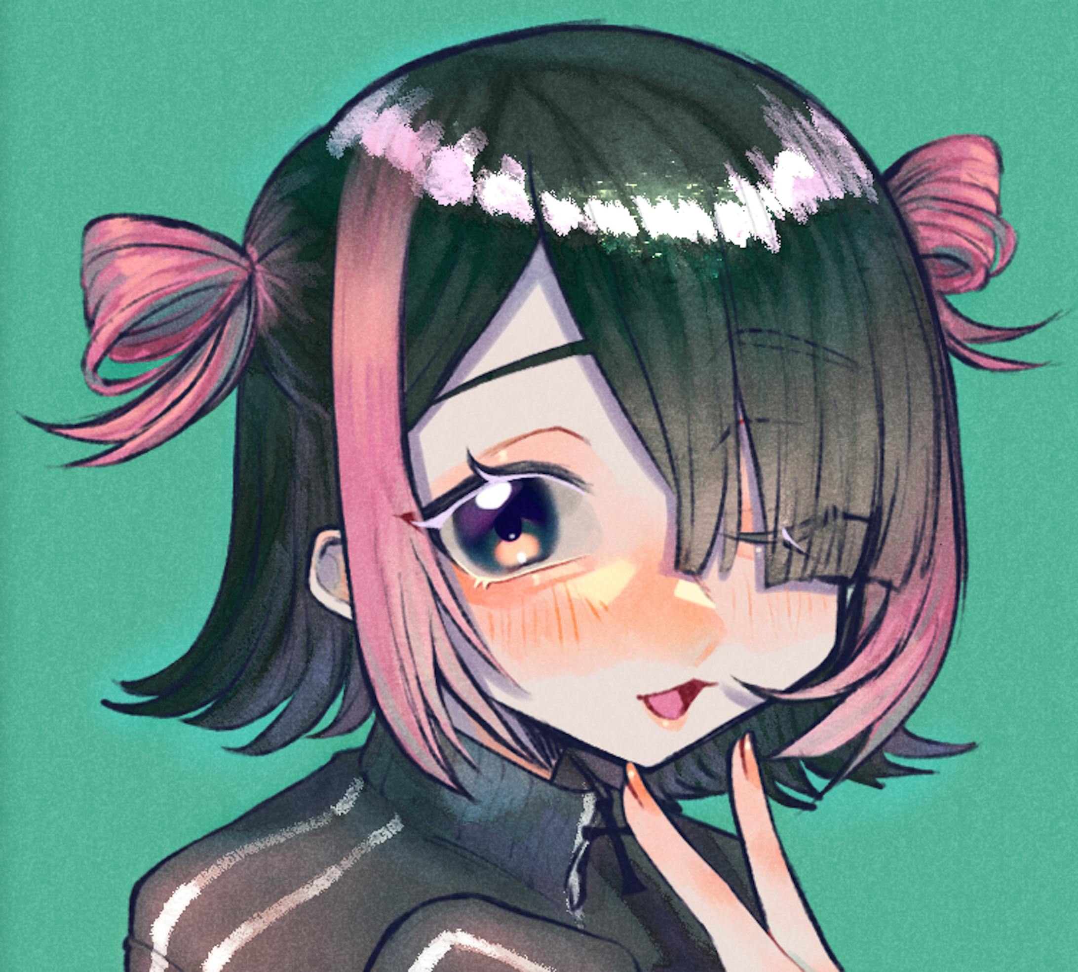 黒とピンク。虹彩は黒ではなく青みがじわっと出るように加筆しております。