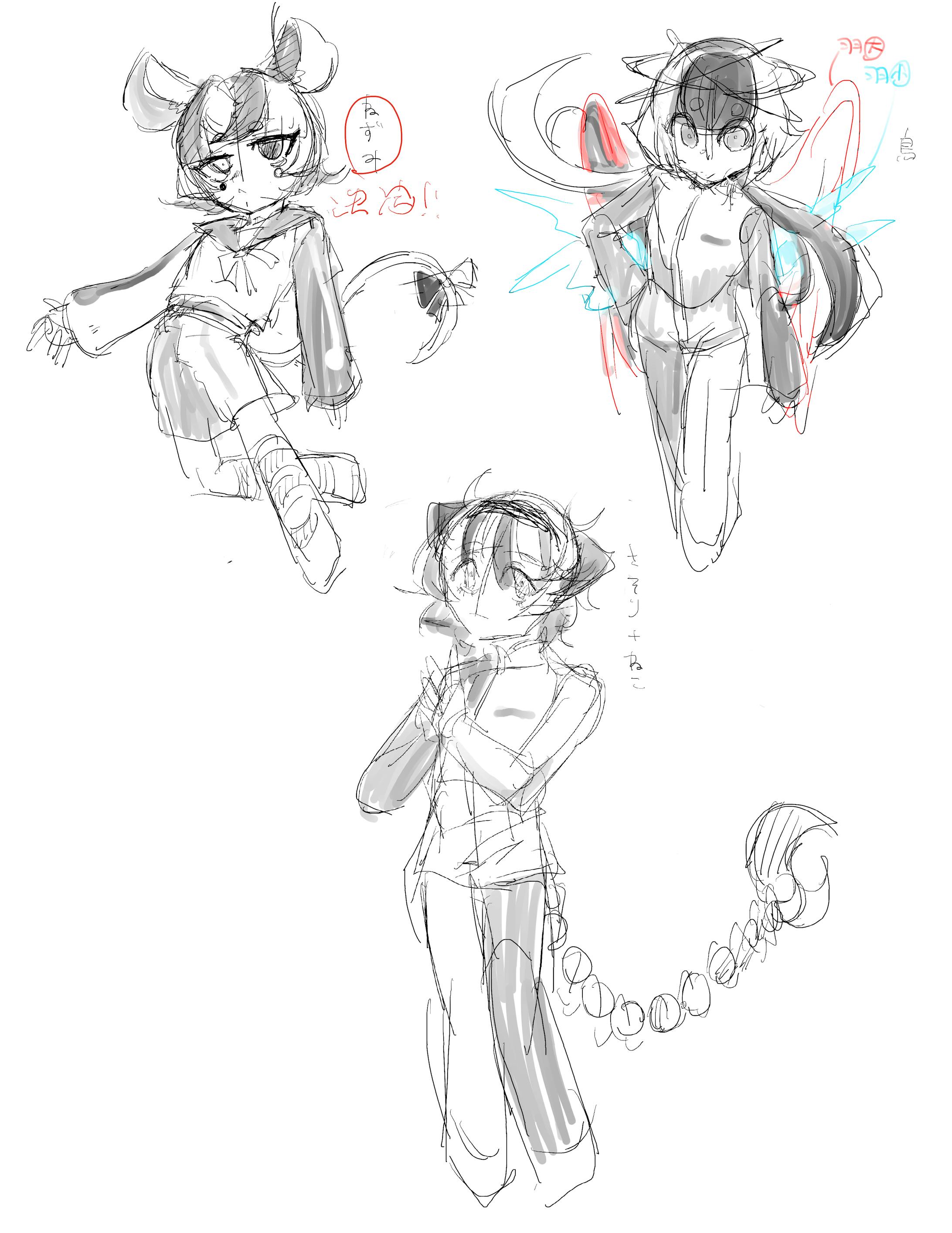 モノクロ色彩での依頼で、オセロと動物モチーフを合わせた中性的な少年系のキャラとのこと。動物モチーフはこちらにお任せするとのことだったので、とりあえず「ダイレクトにモチーフが伝わる愛らしさ満点のねずみ」「要素を踏破しつつもさりげない感じに抑えた神秘的な鳥類」「オセロの二面性要素に注目し動物モチーフも二つにしたインパクト重視のネコ+サソリのキメラ」三つのデザインを提出。ヒアリングを重ね、ねずみくんのデザインに決定しました。 モノクロ色彩での依頼で、オセロと動物モチーフを合わせた中性的な少年系のキャラとのこと。動物モチーフはこちらにお任せするとのことだったので、とりあえず「ダイレクトにモチーフが伝わる愛らしさ満点のねずみ」「要素を踏破しつつもさりげない感じに抑えた神秘的な鳥類」「オセロの二面性要素に注目し動物モチーフも二つにしたインパクト重視のネコ+サソリのキメラ」三つのデザインを提出。ヒアリングを重ね、ねずみくんのデザインに決定しました。