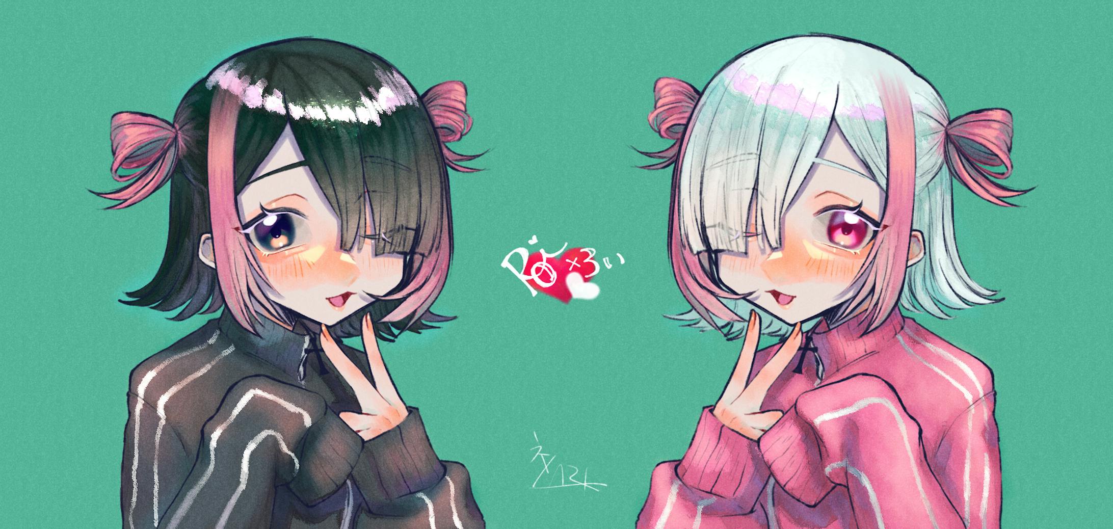 完成。カラバリ別だが双子のように見えたらと考え制作いたしました。サインも自分ながらに考えましたがまだ改良が必要だと考えております。 完成。カラバリ別だが双子のように見えたらと考え制作いたしました。サインも自分ながらに考えましたがまだ改良が必要だと考えております。