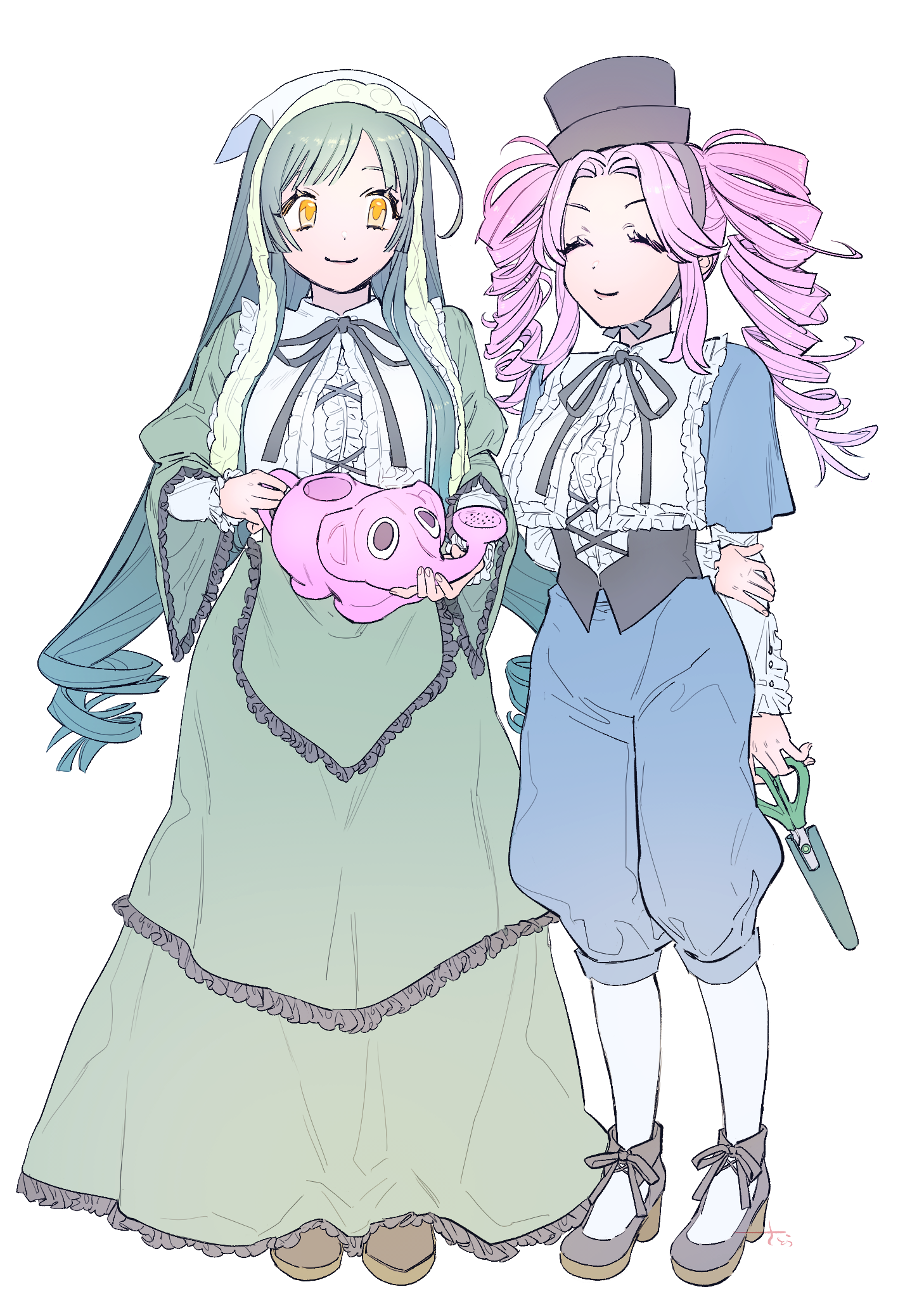 たんちゃん　ペアキャラ　手描き　イラスト　リクエスト 小鳥遊かりんちゃん(@ H2epGn )の新しいお衣装をお仕立てさせて頂き