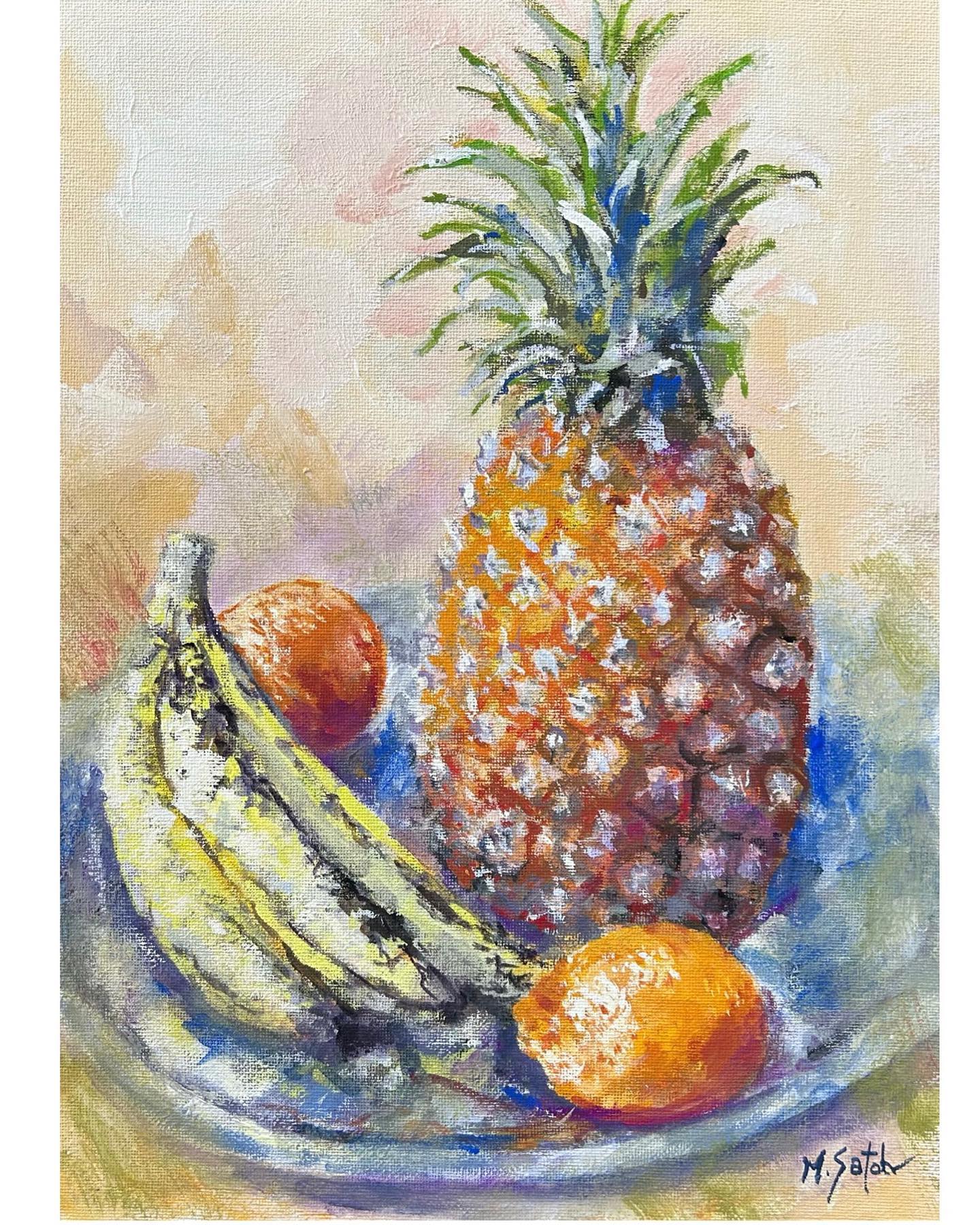 パイナップルとバナナ」 アクリルガッシュ キャンバス F4 #アクリル画 